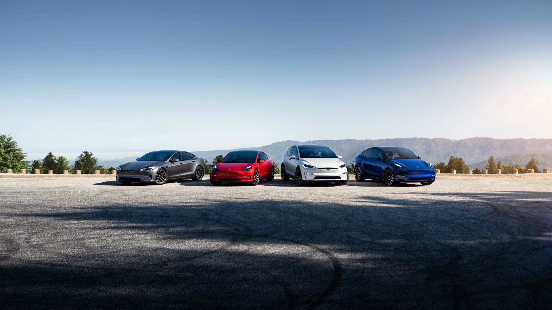 Shot of four different Tesla models 