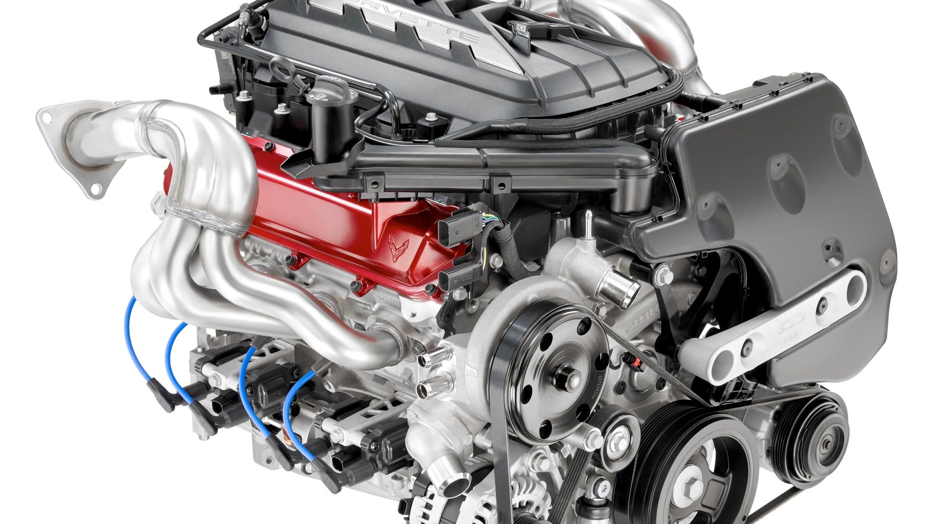 Uma foto de estúdio do motor Chevrolet Corvette Stingray 2020