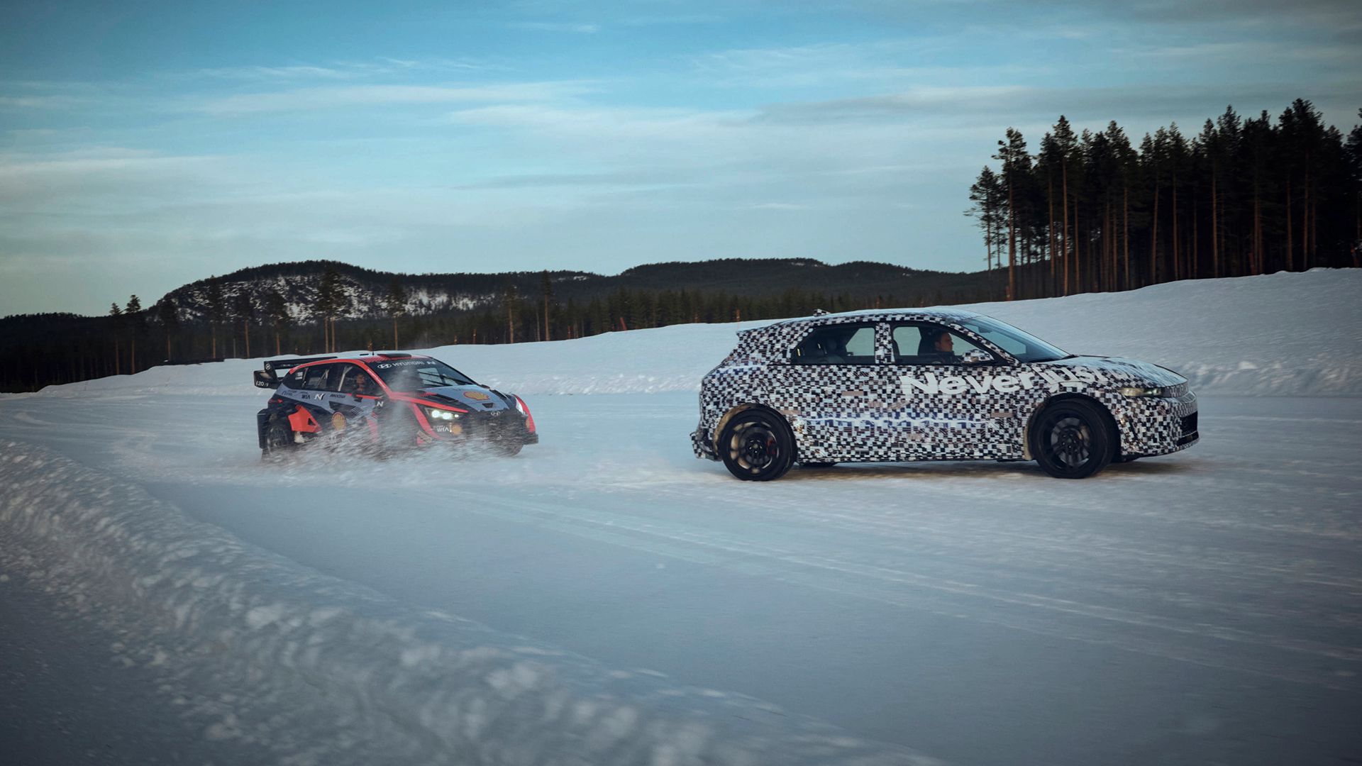 Hyundai Ioniq 5 N and i20 N WRC driving in the snow
