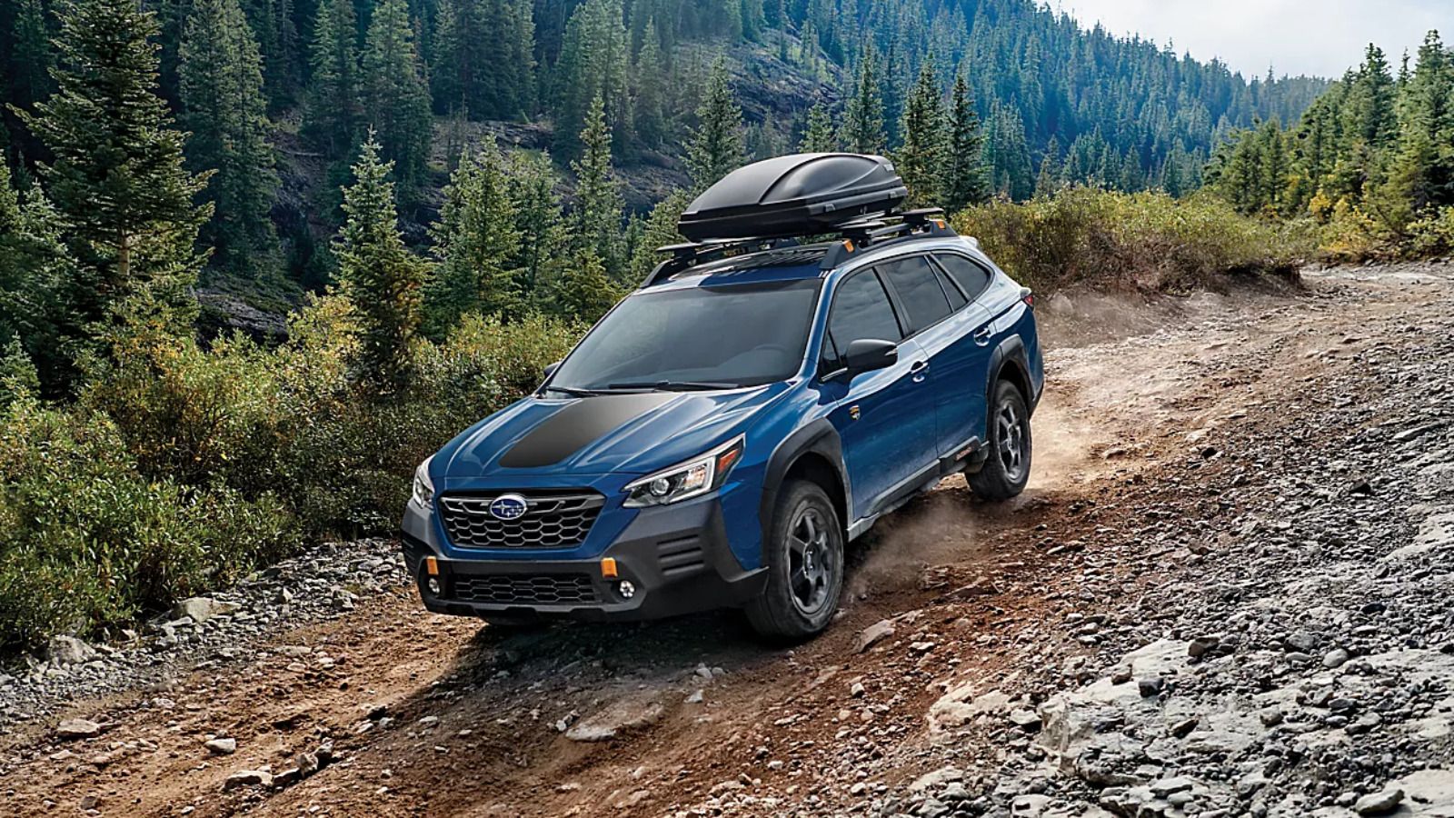 Blue Outback midsize SUV driving