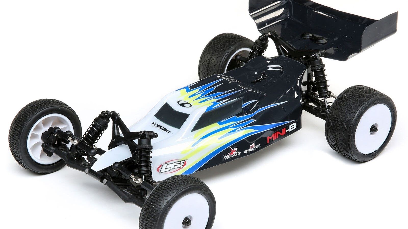 A parked Team Losi Mini B 1-16 Scale Buggy