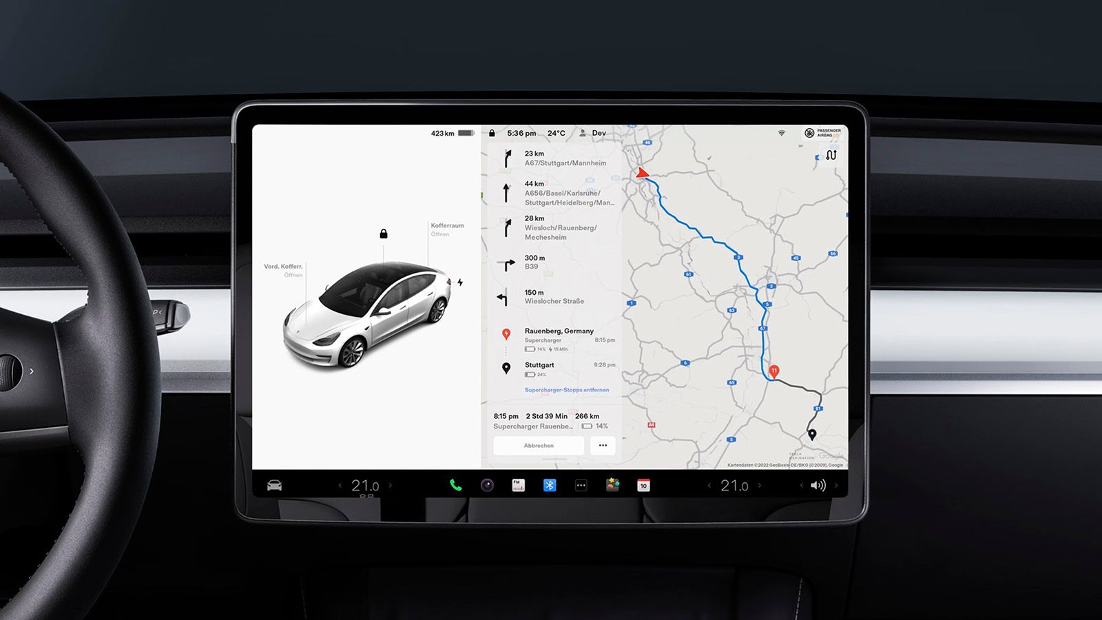 Interface de software Tesla Modelo Y