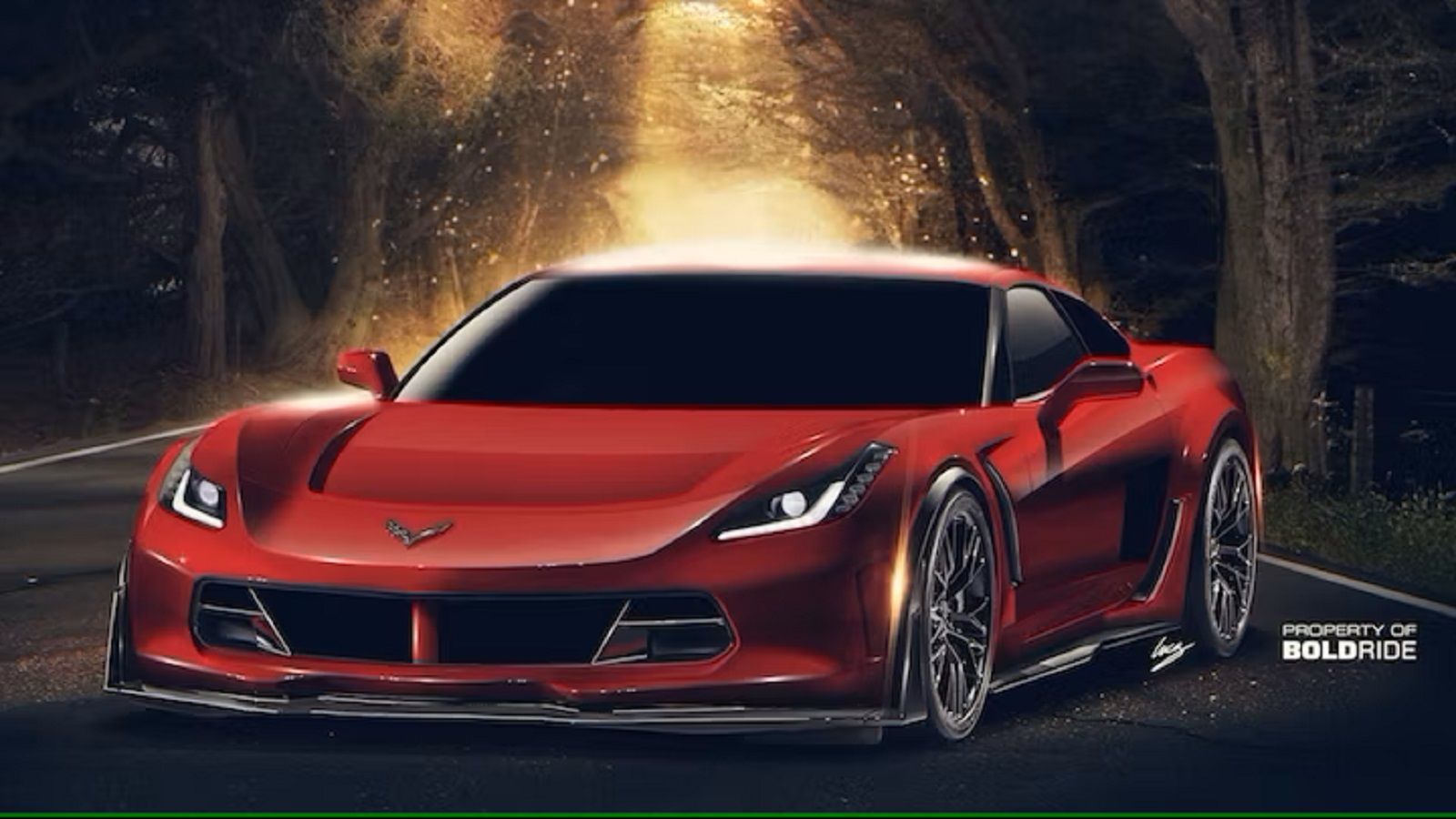 A parked rendering of a Zora ZR1 Corvette