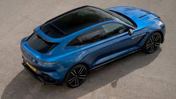 An aerial shot of the 2023 Aston Martin DBX707 parked