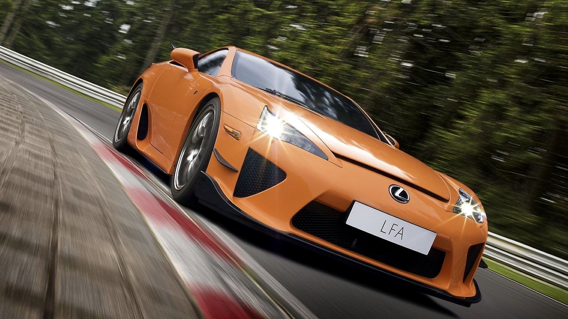 3/4 action shot of the 2012 Lexus LFA Nürburgring Edition on the track