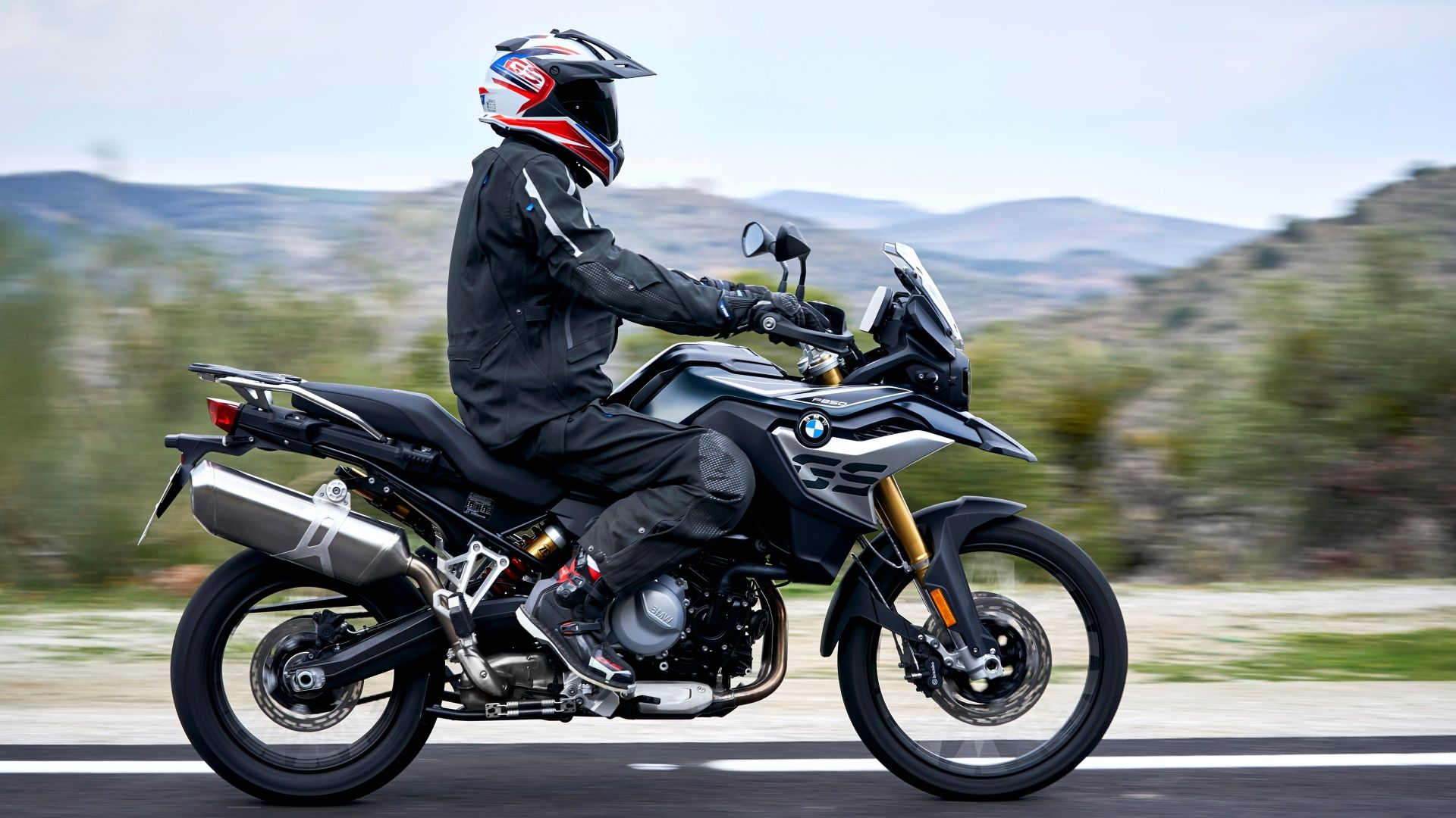 A side right action shot of a BMW F 850 GS