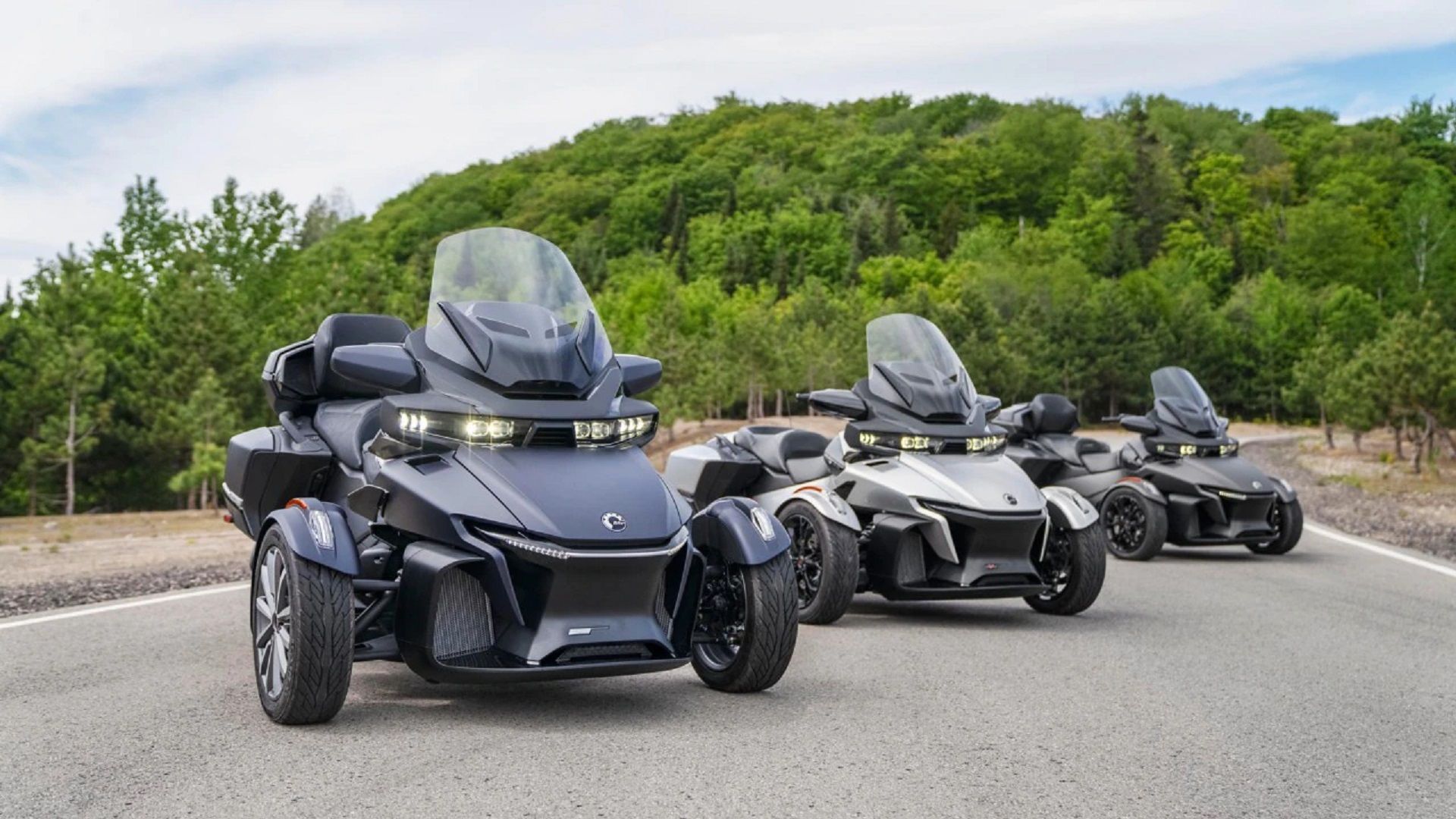 Three parked 2022 Can-Am Spyder RT