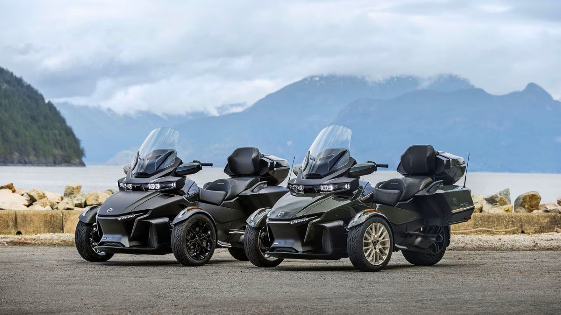 A pair of parked 2023 Can-Am Spyder RT 