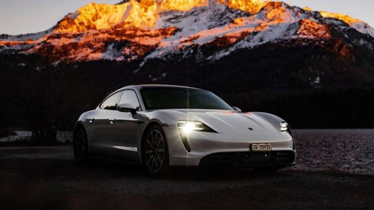 White Porsche Taycan Night shade