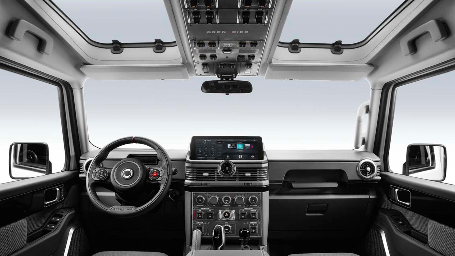 Interior do SUV Ineos Grenadier 2023 em cinza