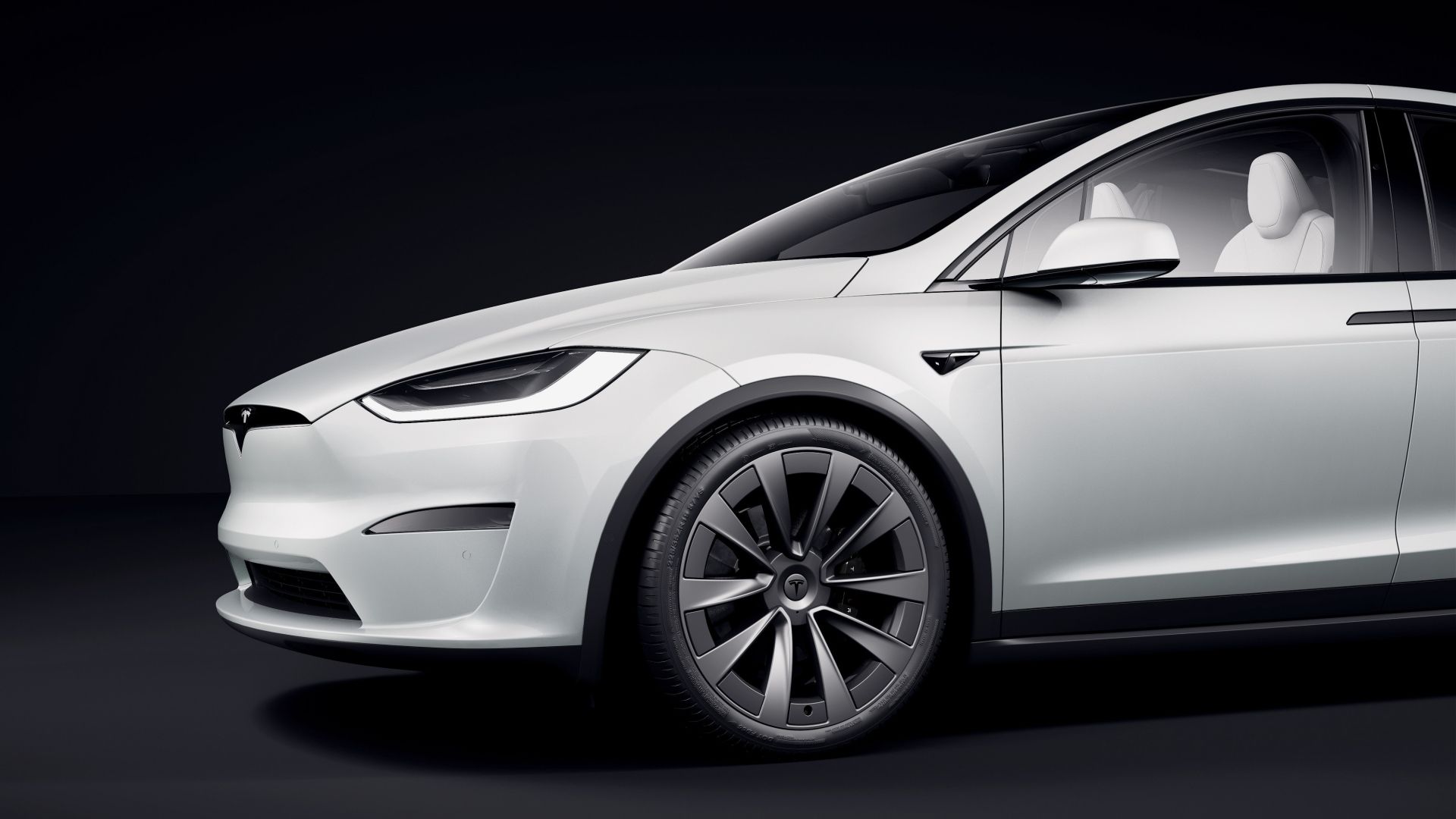 Uma foto lateral da frente do Tesla Model X