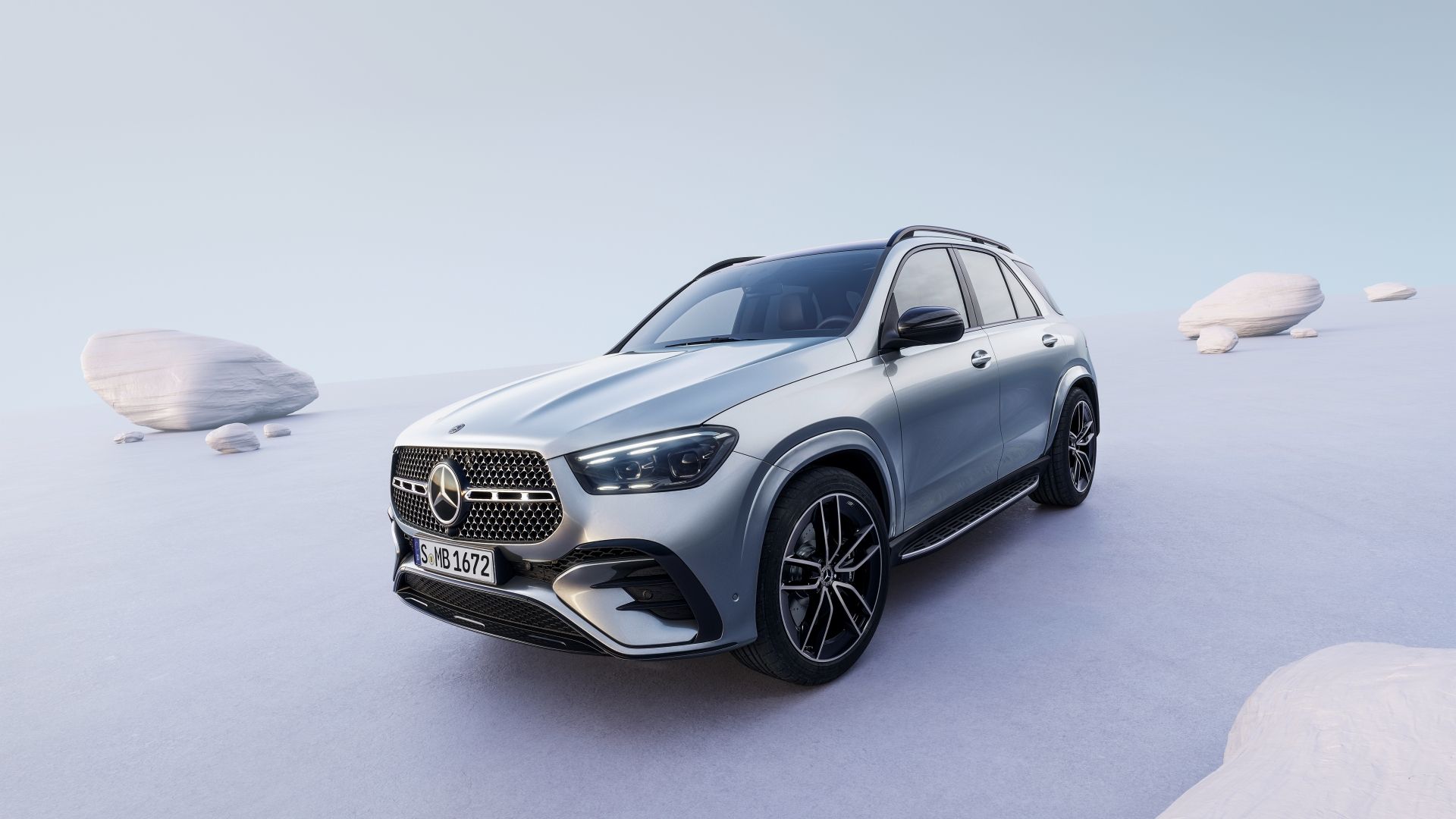 A front 3/4 exterior shot of a 2024 Mercedes-Benz GLE SUV