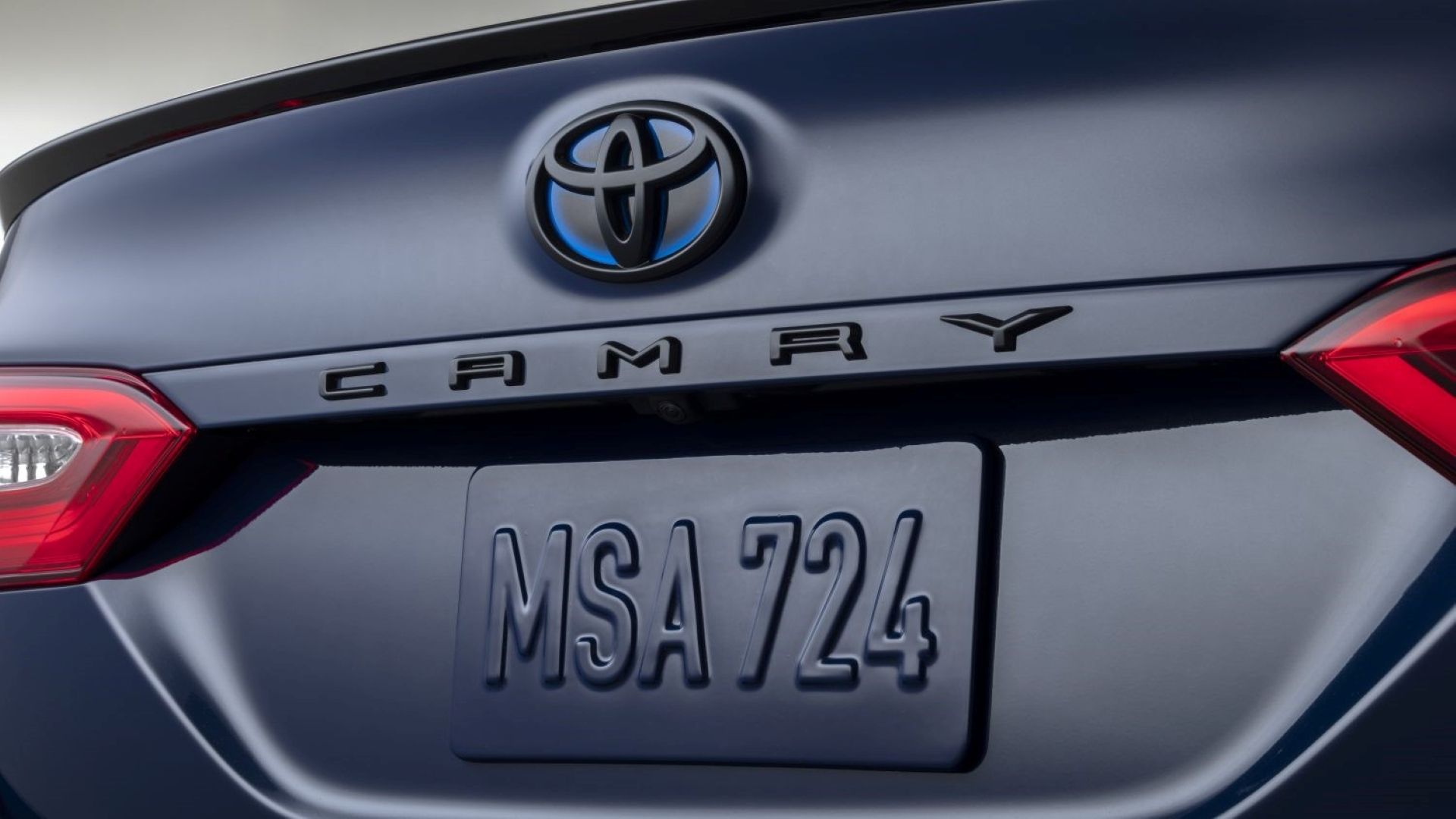 Close up of the rear badge on the 2024 Toyota Camry SE