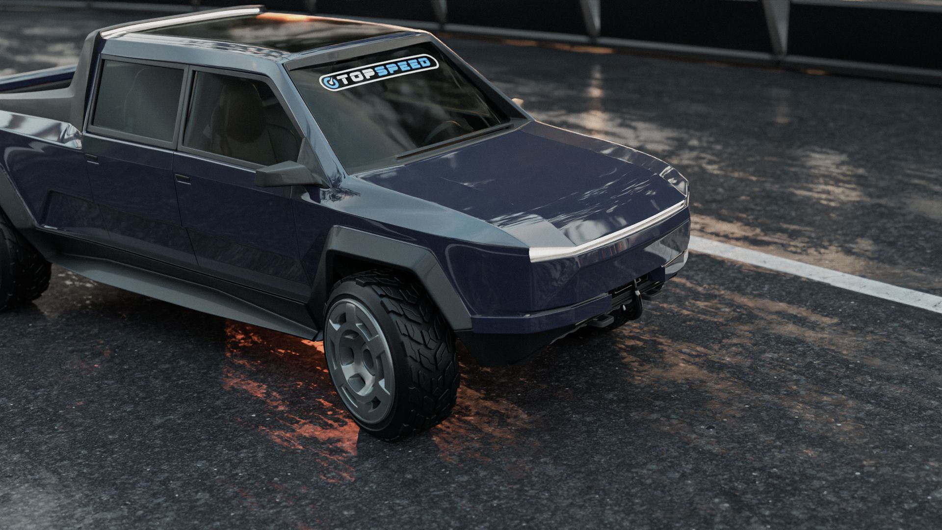 Front-end de um Tesla Cybertruck renderizado por Yasid Design