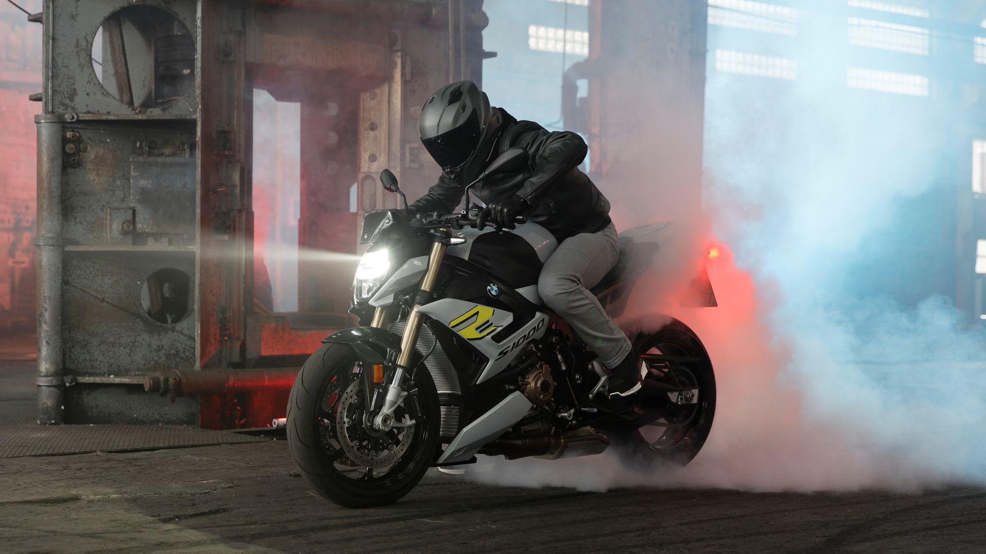 An action shot of a BMW S 1000 R