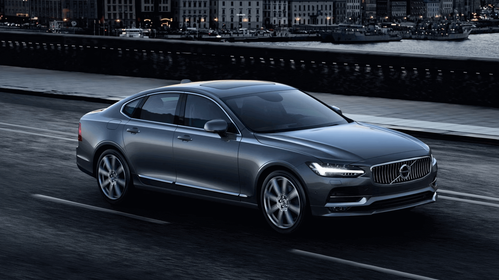 Silver 2017 Volvo S90 on a highway