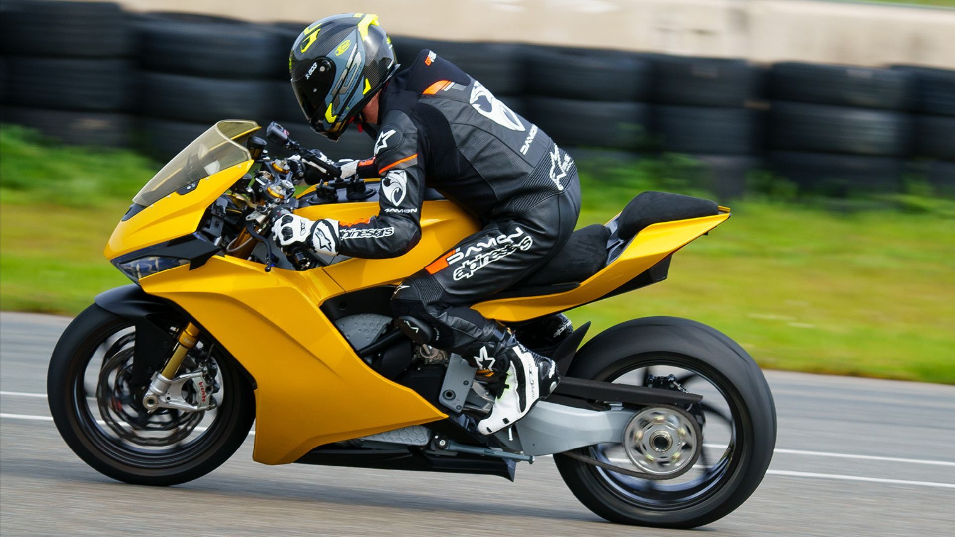 Yellow Damon HyperSport Premier electric motorcycle