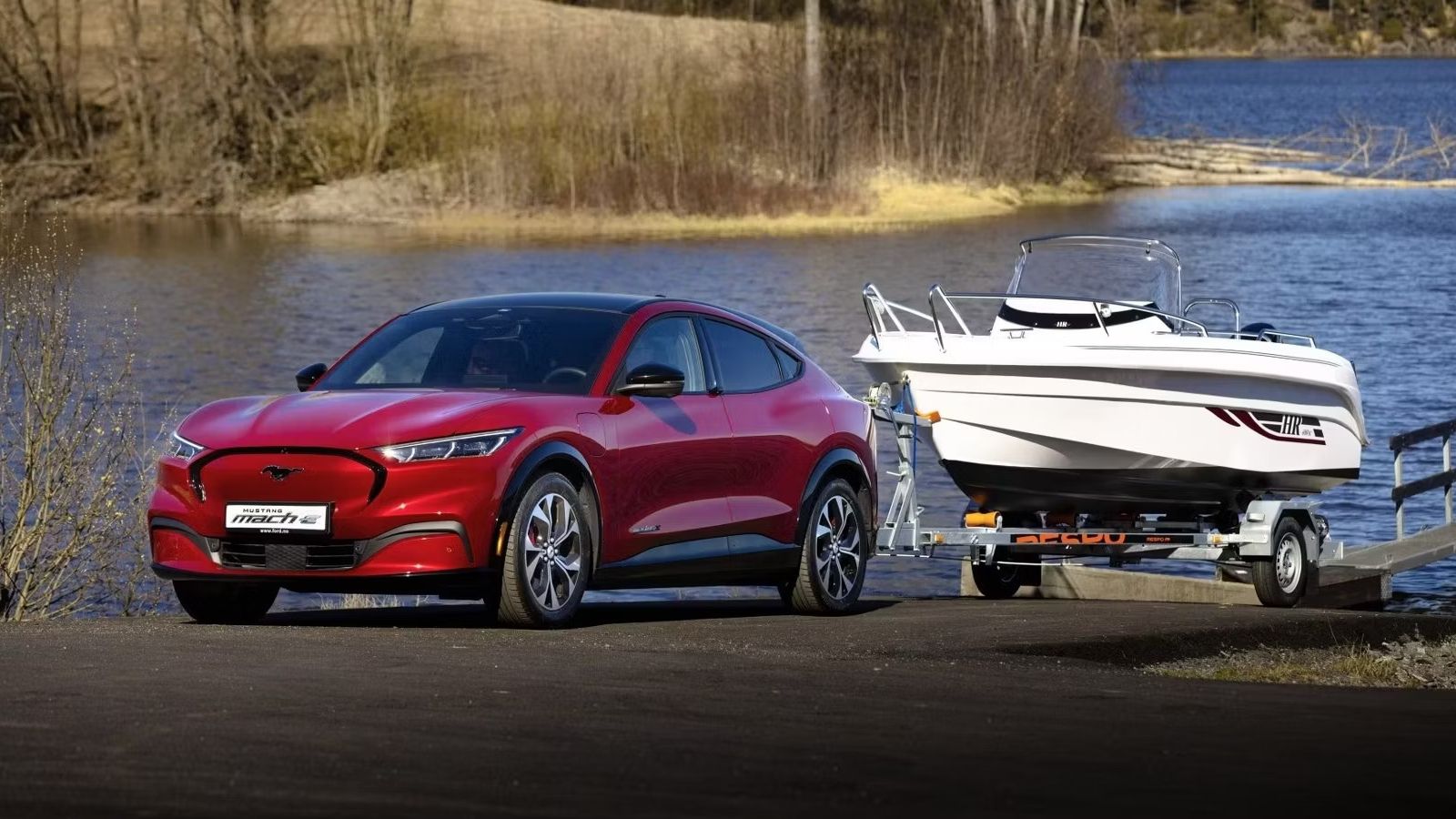 2023 Ford Mustang Mach-E towing a boat