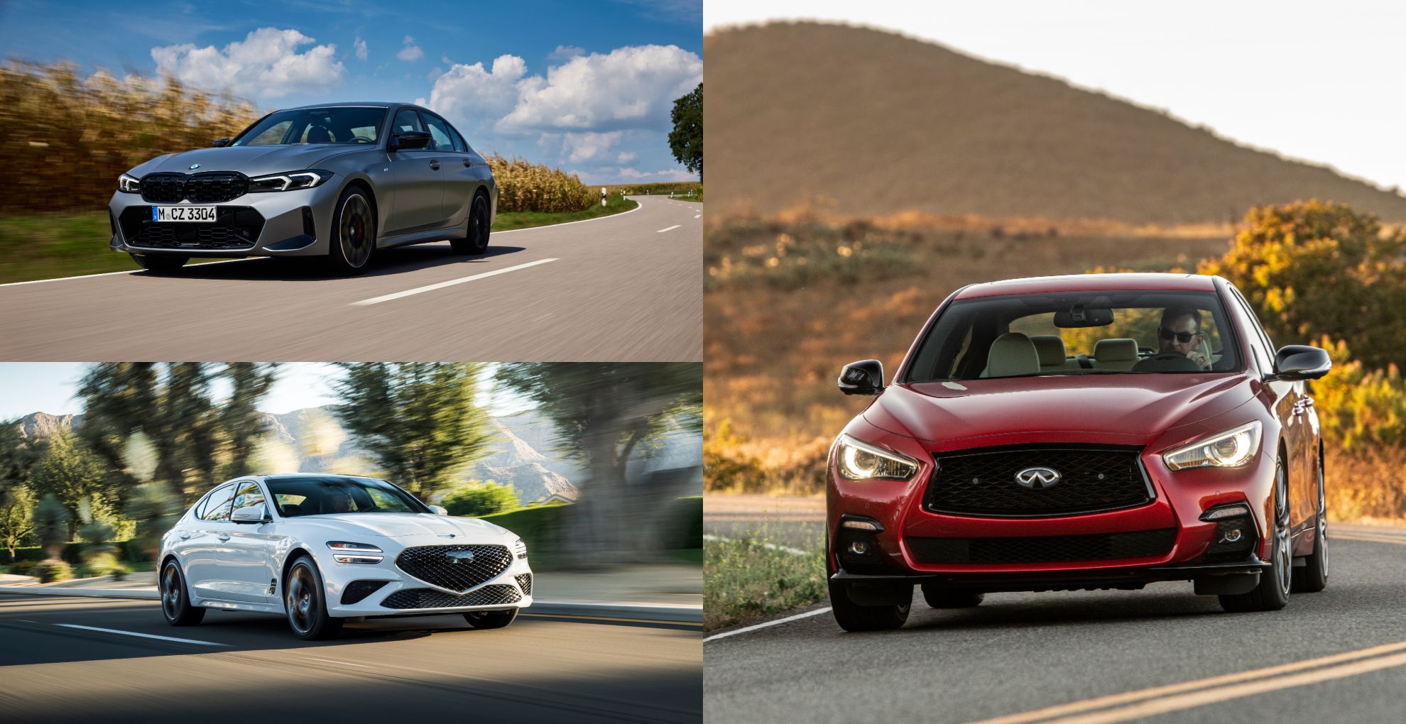 Infiniti Q50 Red Sport 400 vs BMW x340i vs Genesis G70 