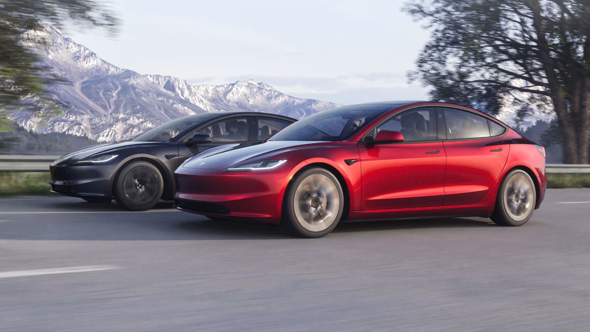 Gray and Red Tesla Model 3 Highland