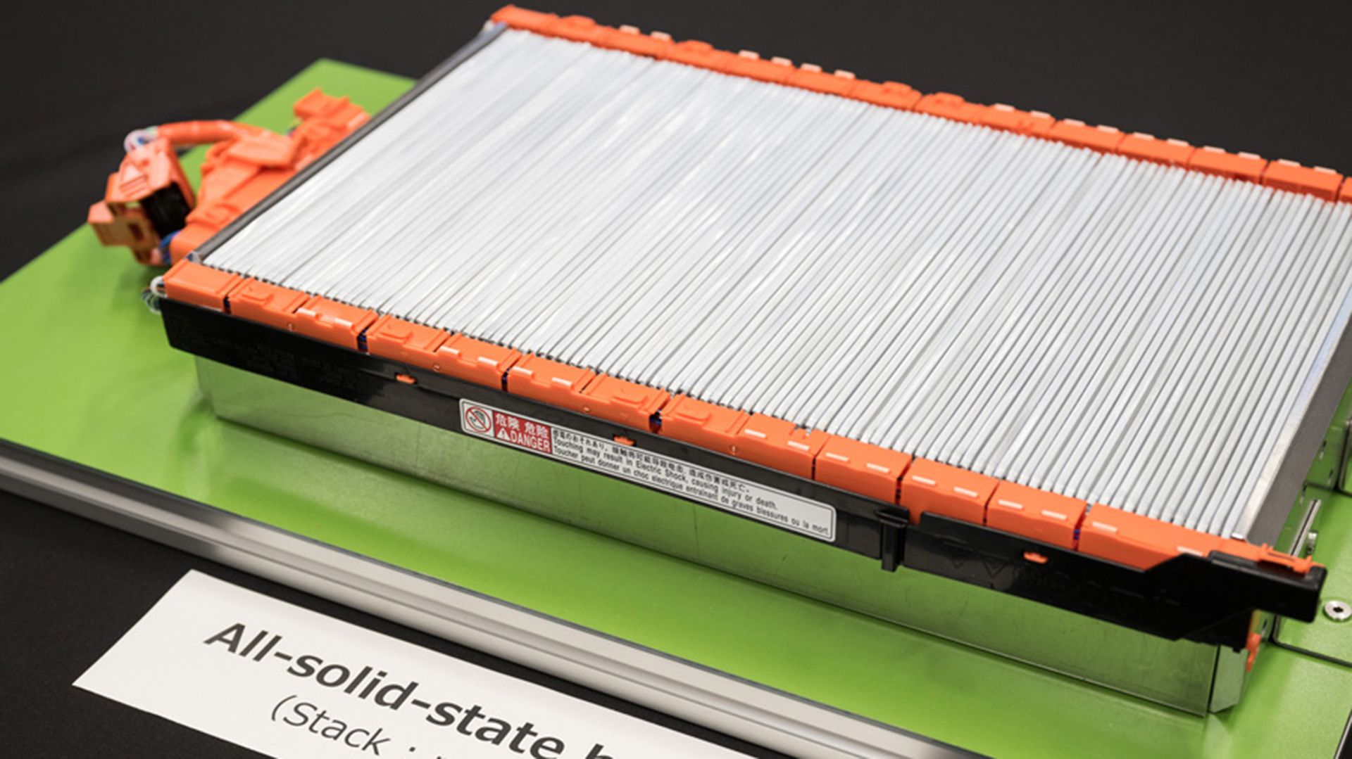 Toyota prototype solid-state EV battery stack on display