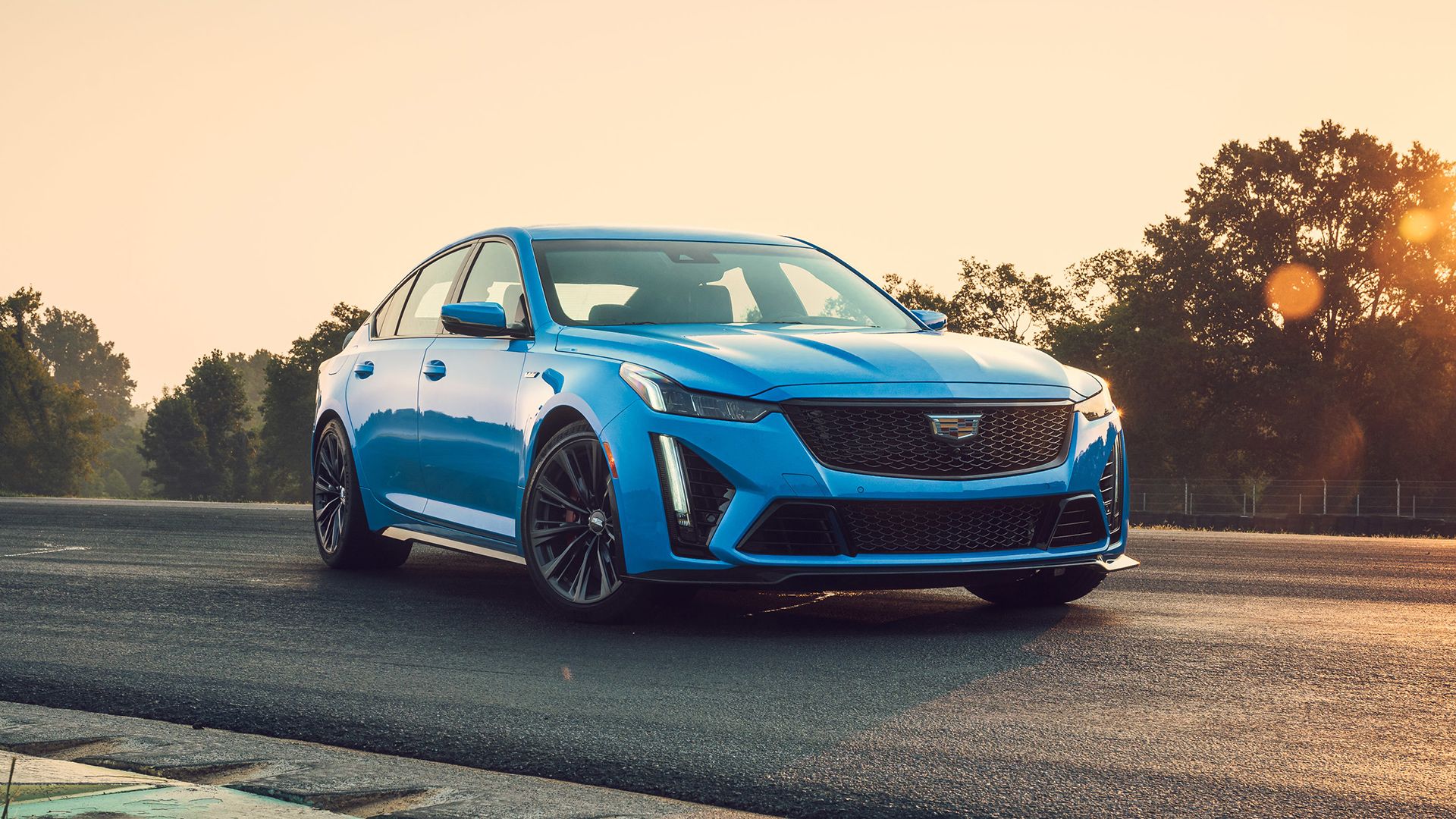 Blue 2024 Cadillac CT5-V Blackwing on the track