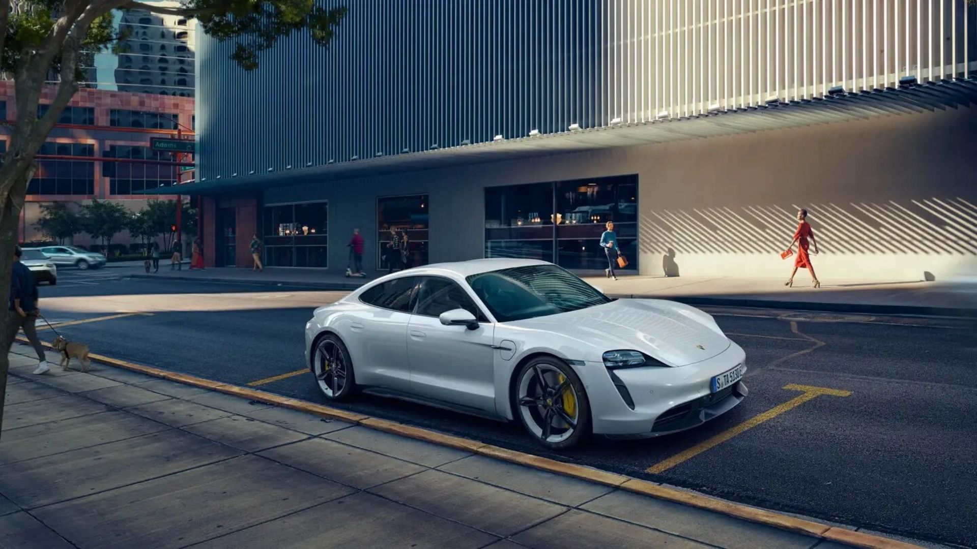2024 Porsche Taycan side profile in white