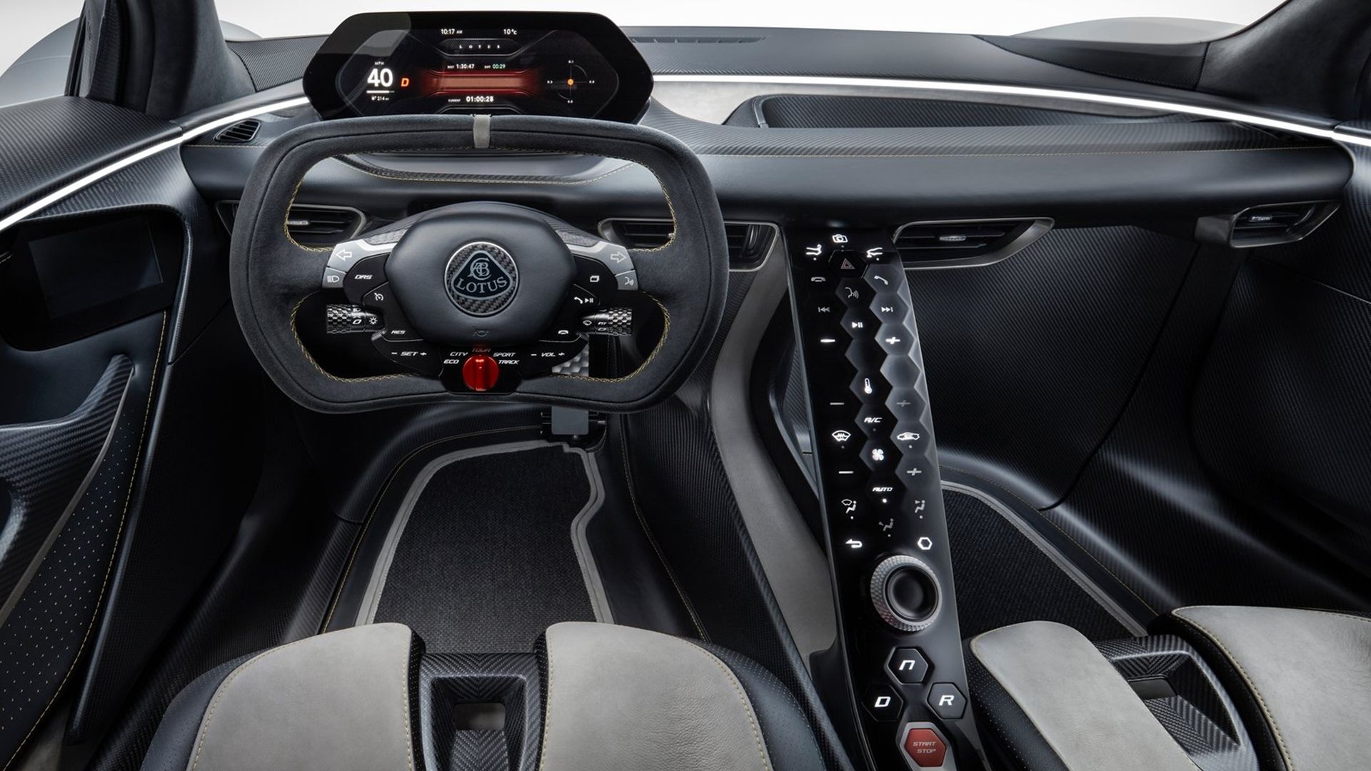 Interior do Lotus Evija prateado 2024