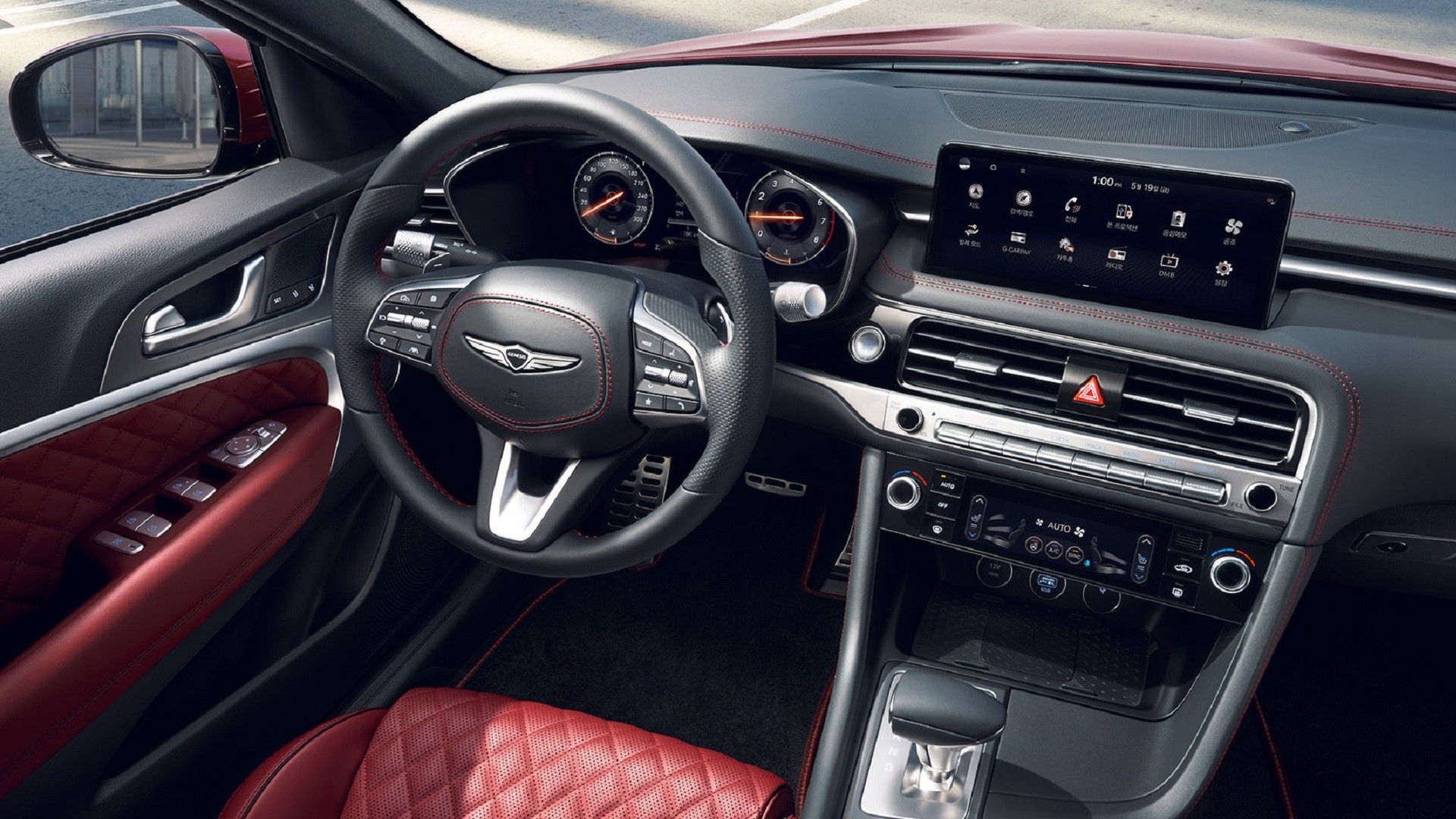 Interior shot of Genesis G70 as seen from driver's seat