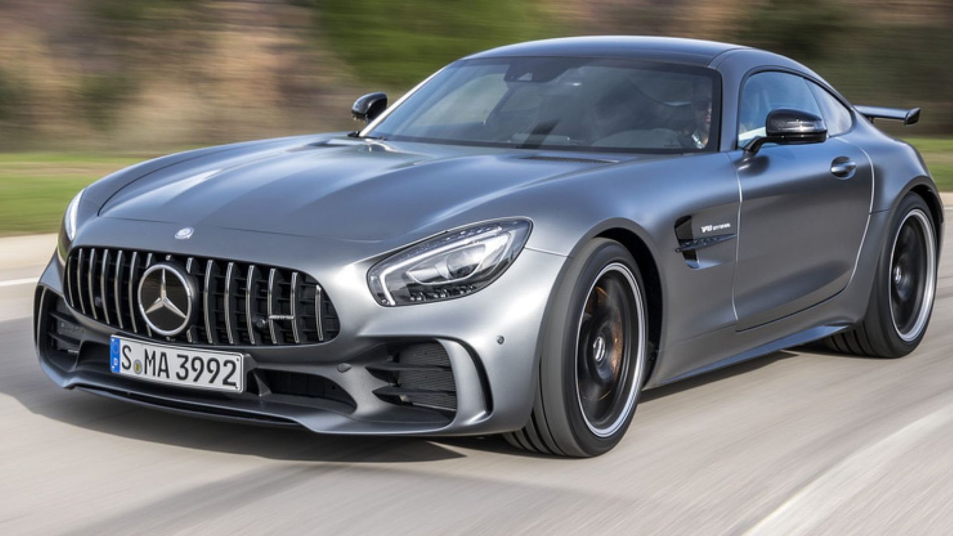 2017 Mercedes-Benz AMG GT-R In silver posing on country road