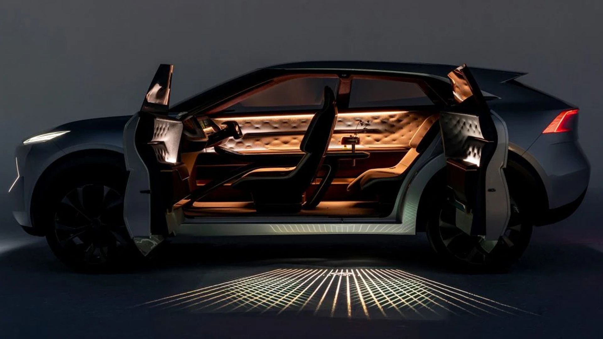 2023 Infiniti QX electric concept SUV interior shown through open doors