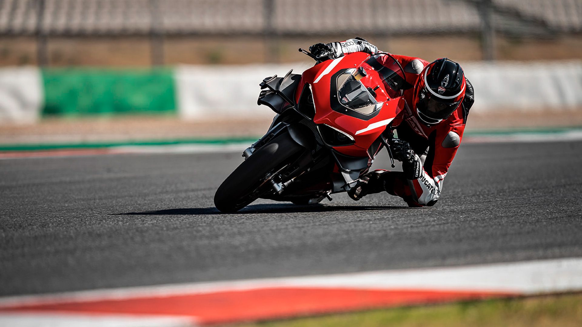 2021 Ducati V4 Superleggera leaning hard on a test track