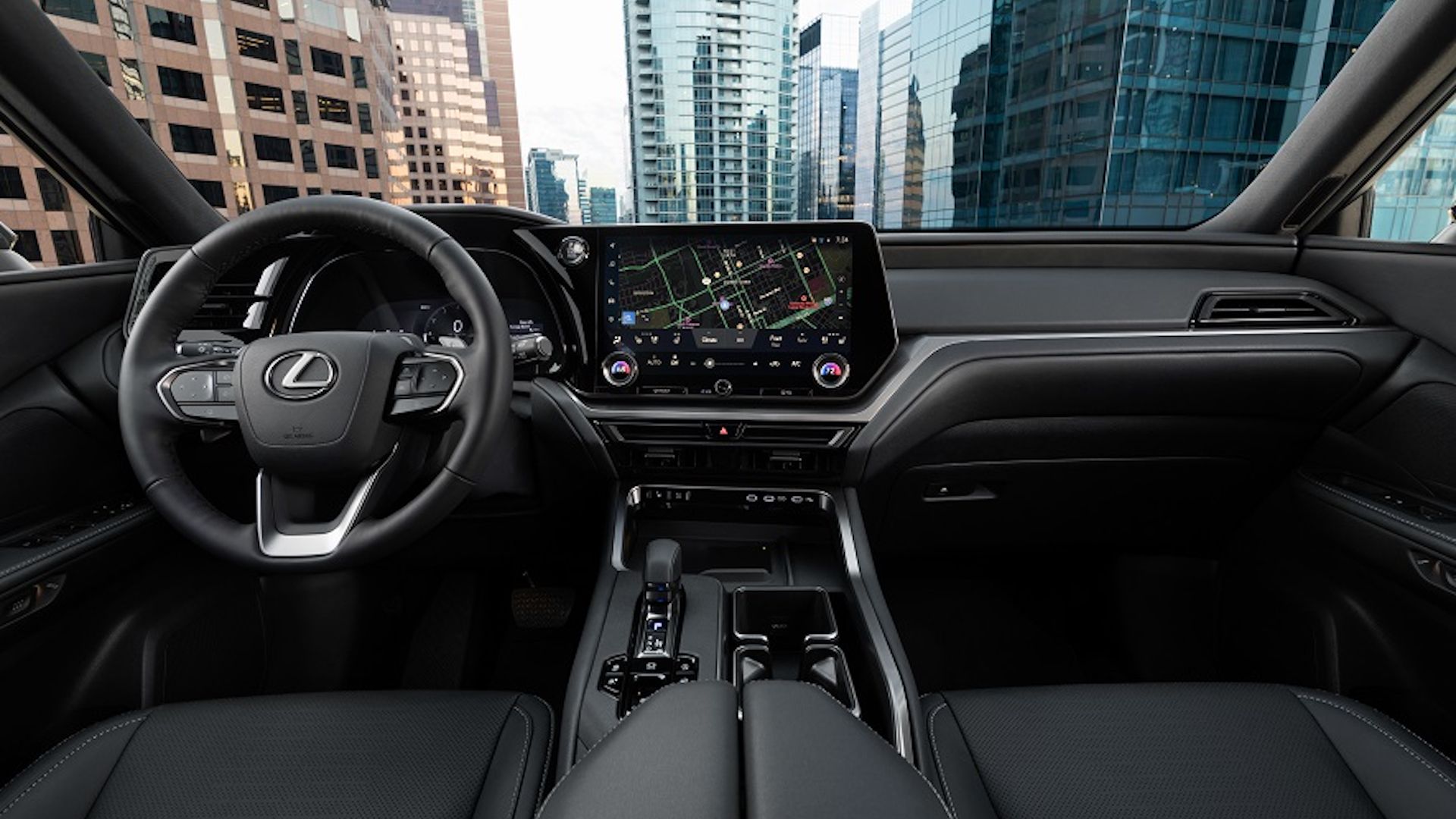 Inside shot of a 2024 Lexus TX with black interior