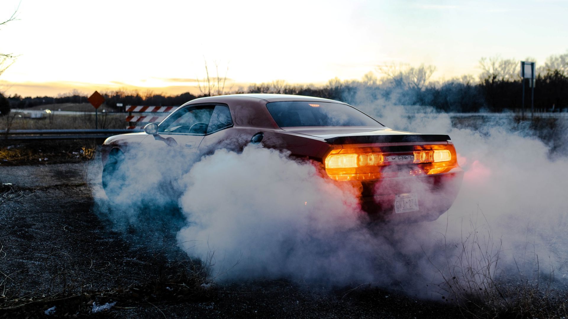 Dodge Challenger Burnout Smoke Rear View