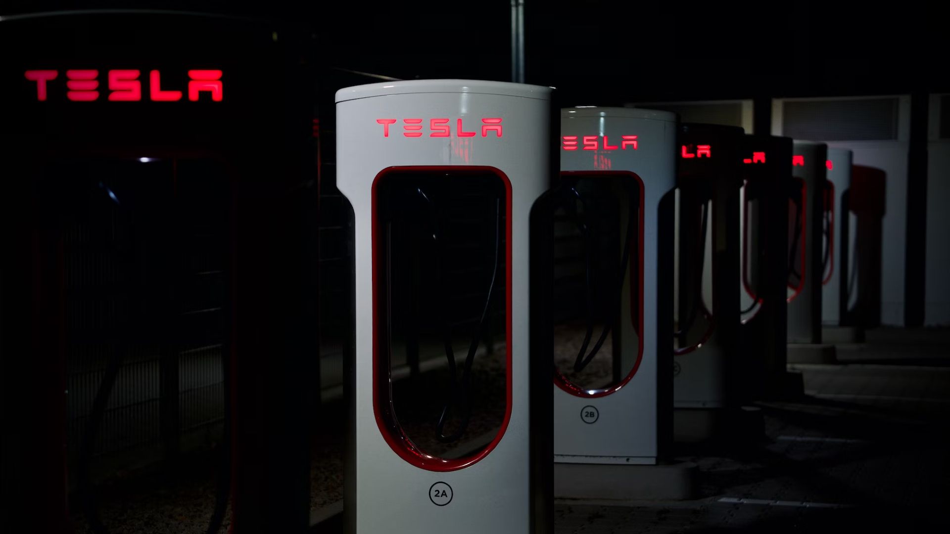 Tesla Supercharger at night