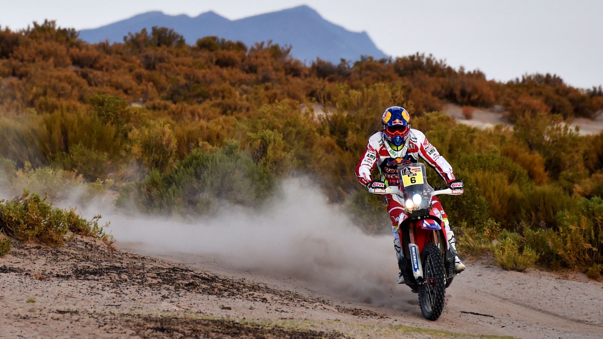 Dakar Rally motorcycle front action shot