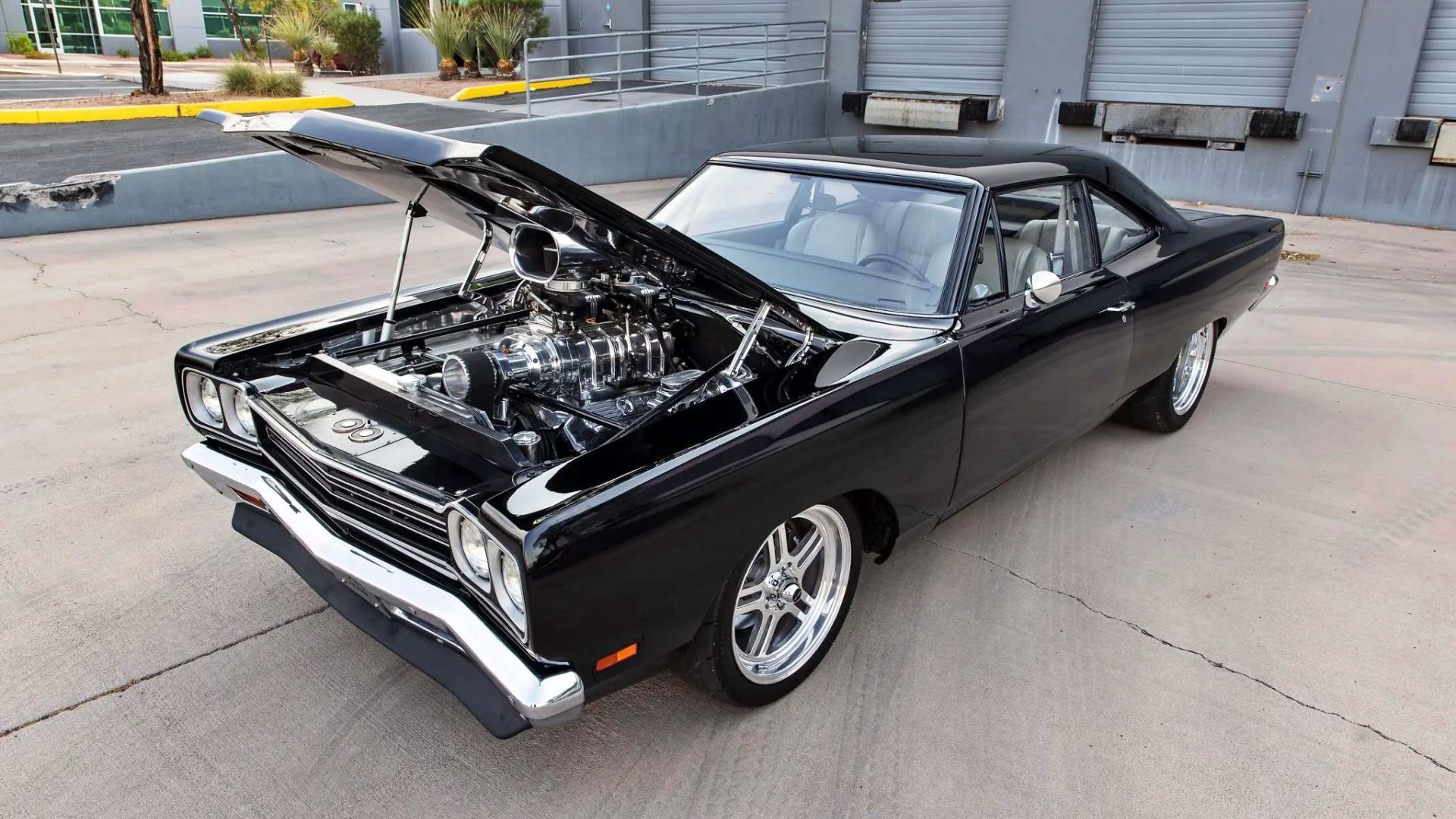 Hood Open Supercharged 1969 Plymouth Road Runner Black