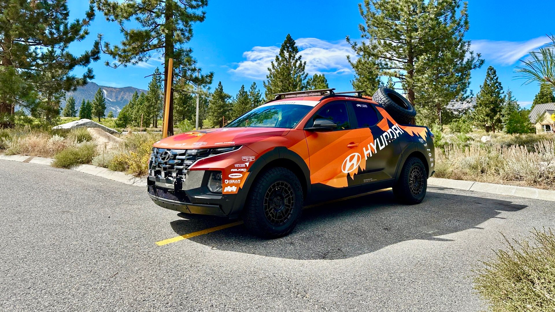 Team Brute Squad's off-road-ready Hyundai Santa Cruz shows off its custom wrap as the team prepares for the 2023 Rebelle Rally