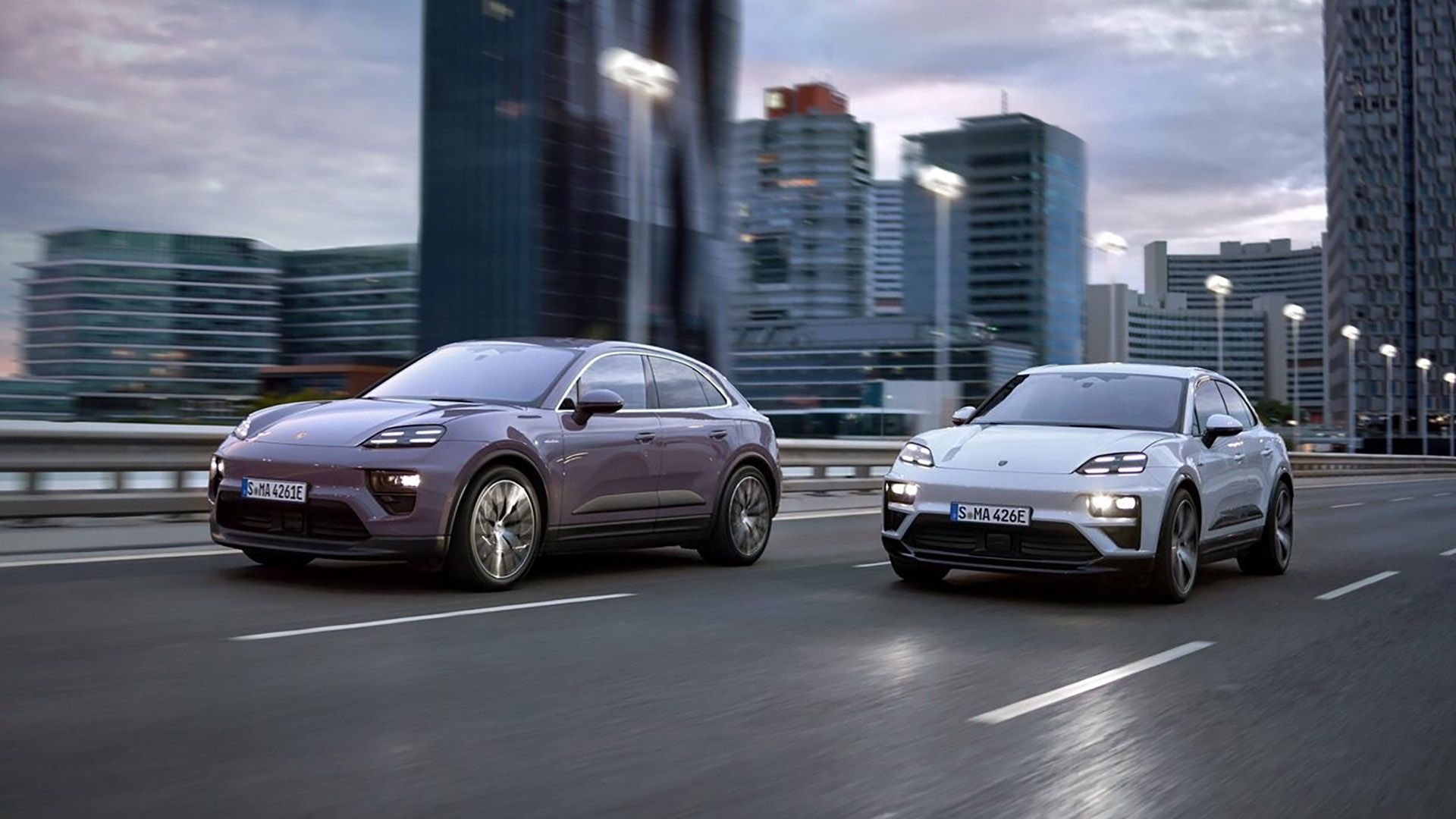 A side-by-side shot of the 2025 Porsche Macan EV and Macan Turbo EV