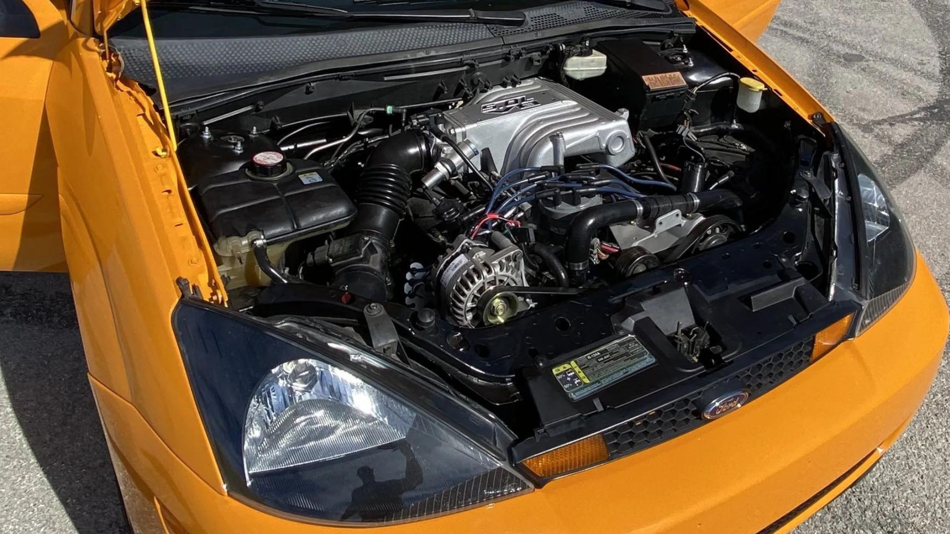 Modified 2003 Ford Focus engine bay view