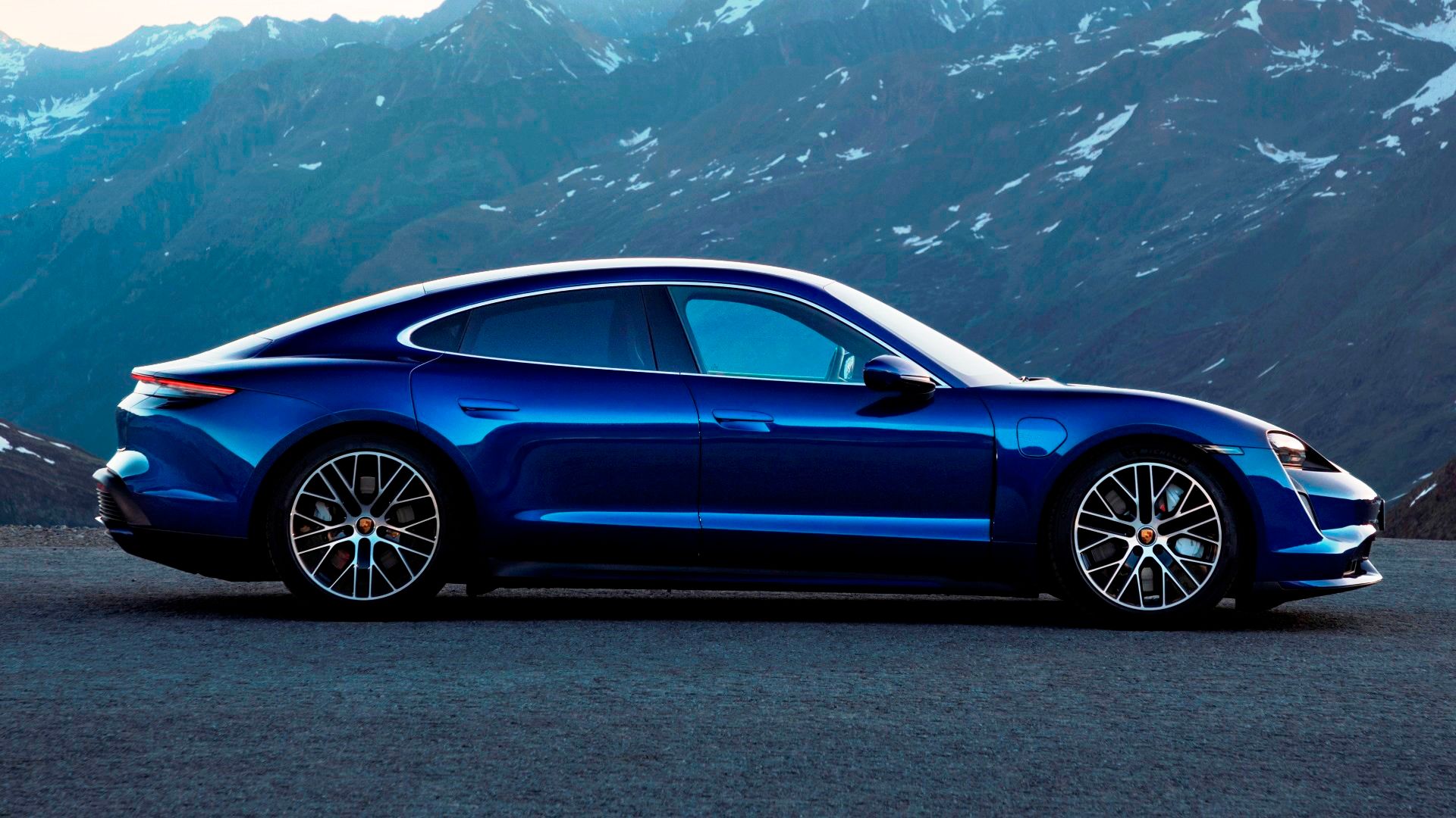 Blue Porsche Taycan 4S profile
