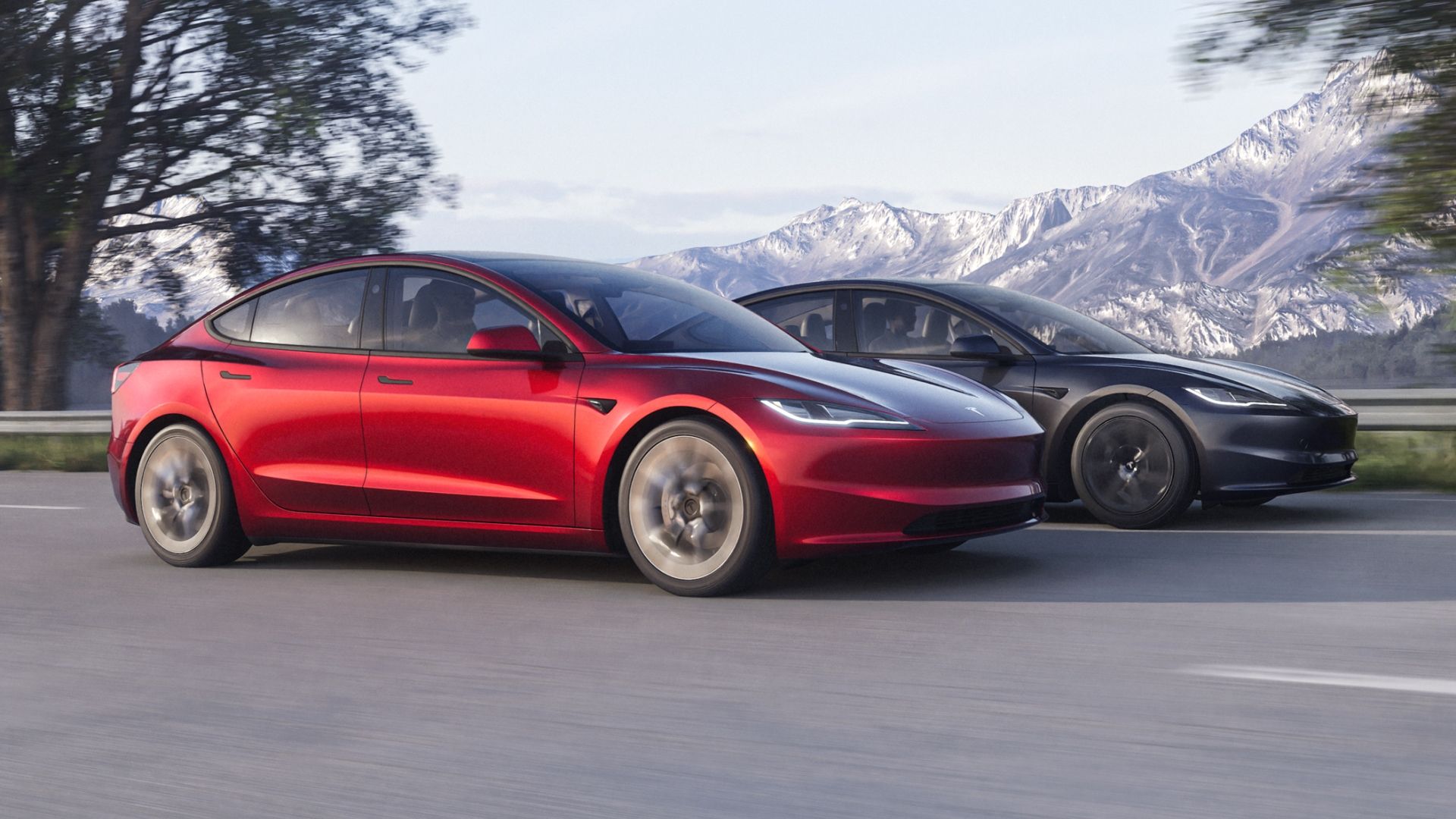 Gray and red Tesla Model 3 