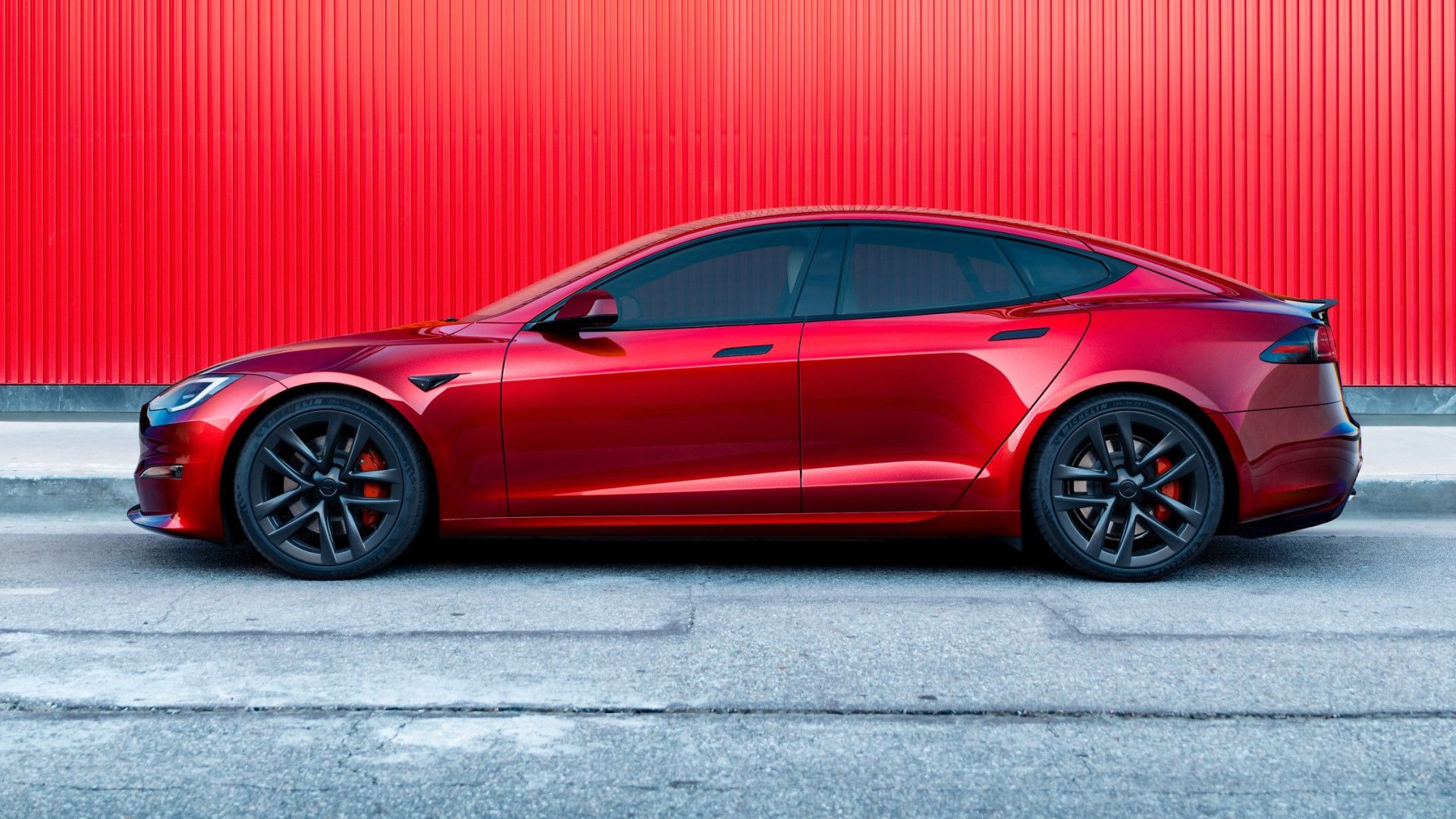 Red Tesla Model S side