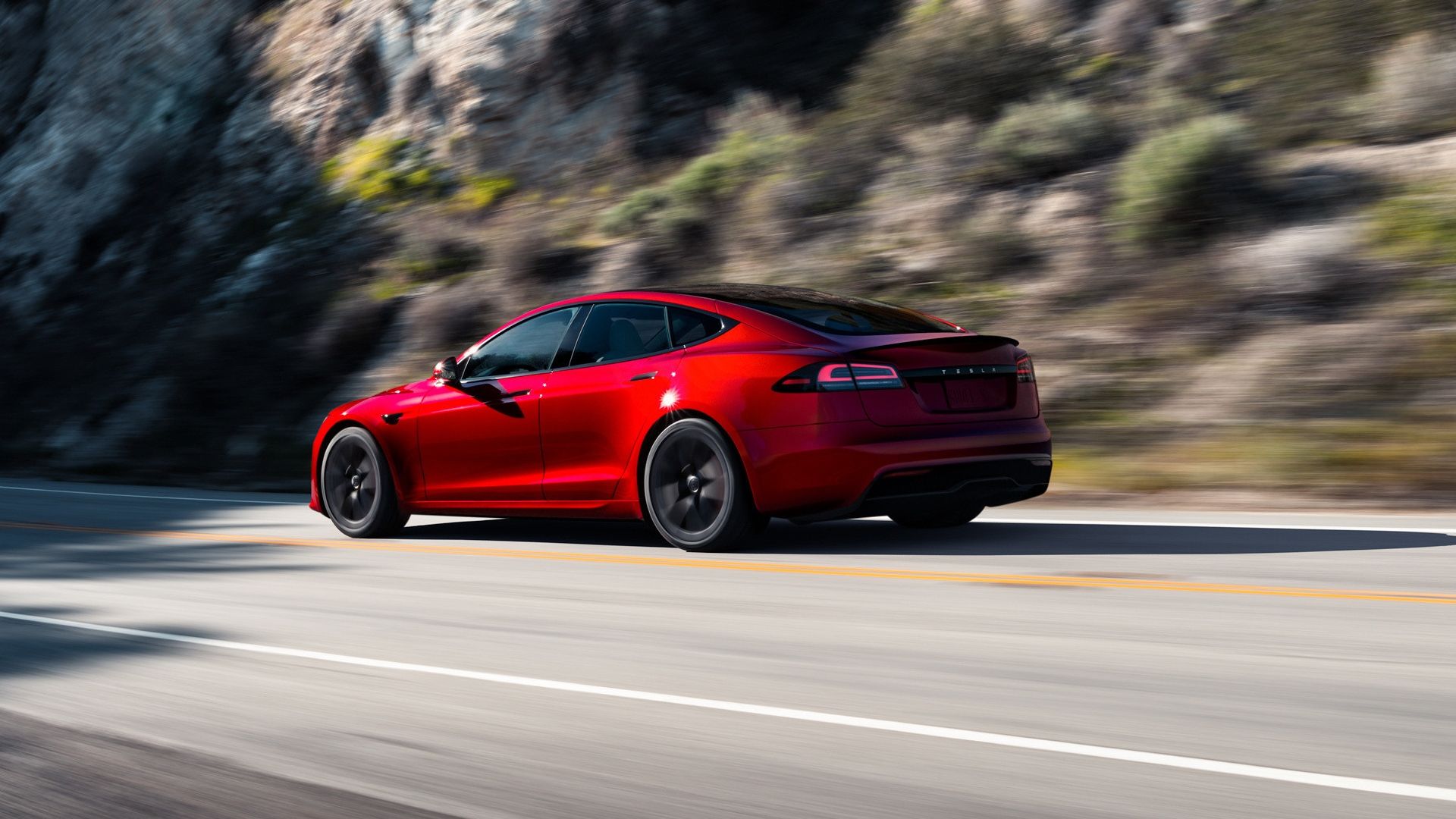 Red Tesla Model S rear
