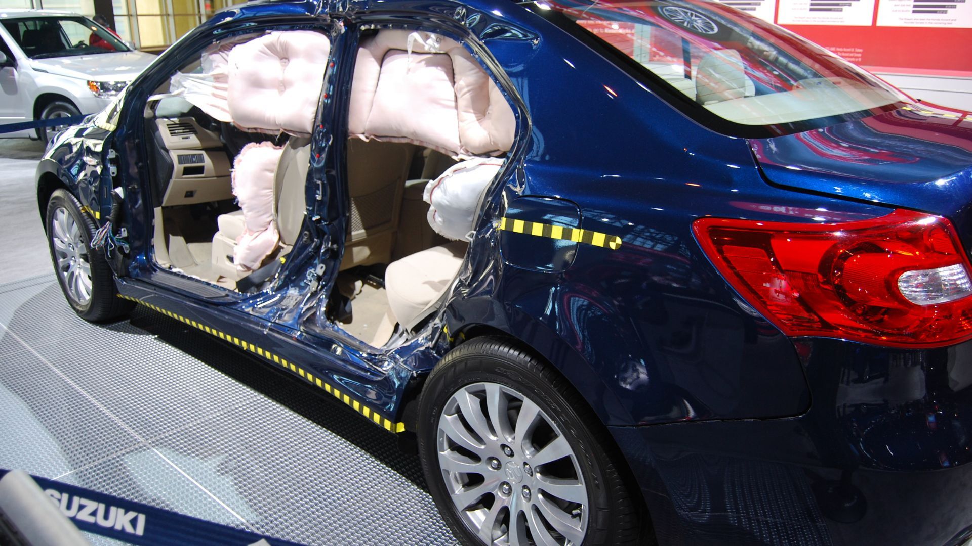 View of airbags deployed in a Ford