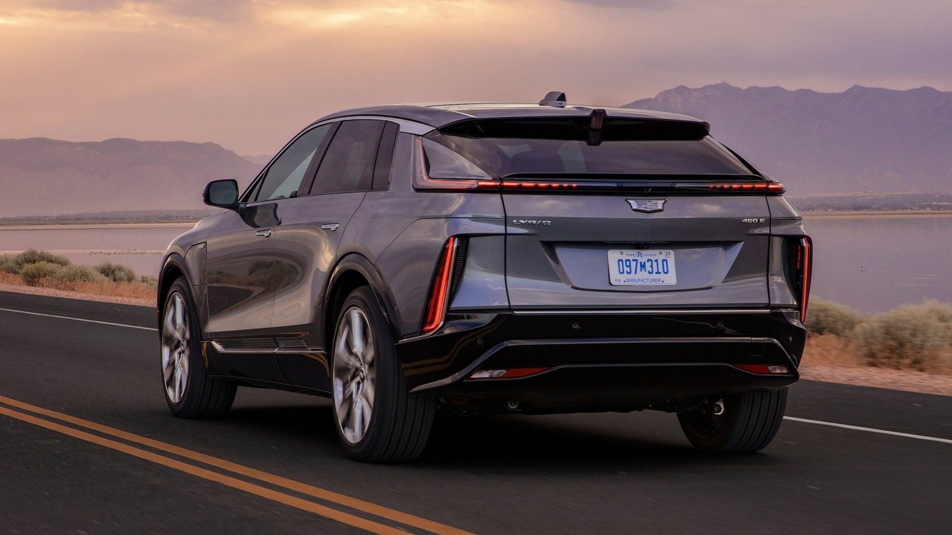 Silver Cadillac Lyriq rear-quarter
