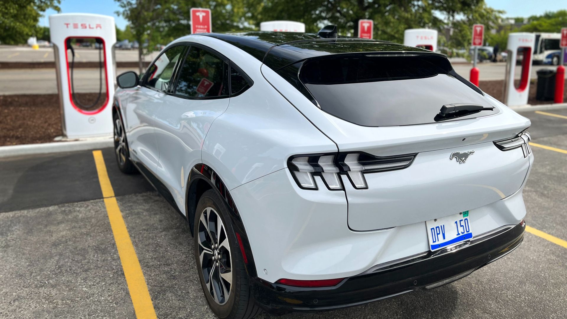 Ford Mustang Mach-E At A Tesla Supercharger