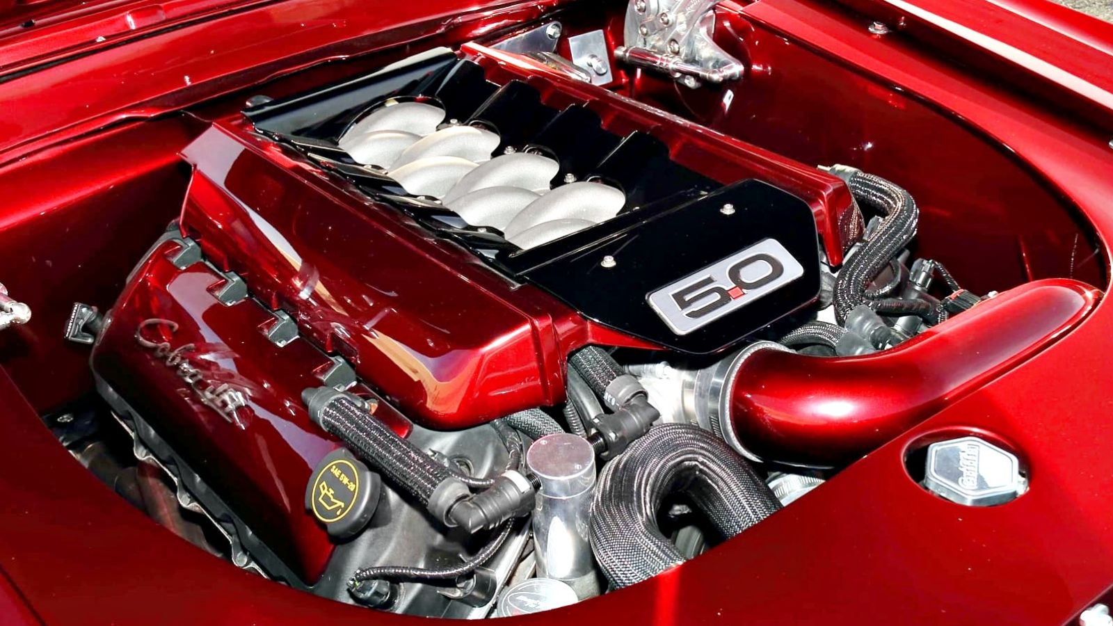 Red 1969 Ford Mustang Restomod Ford Coyote Engine
