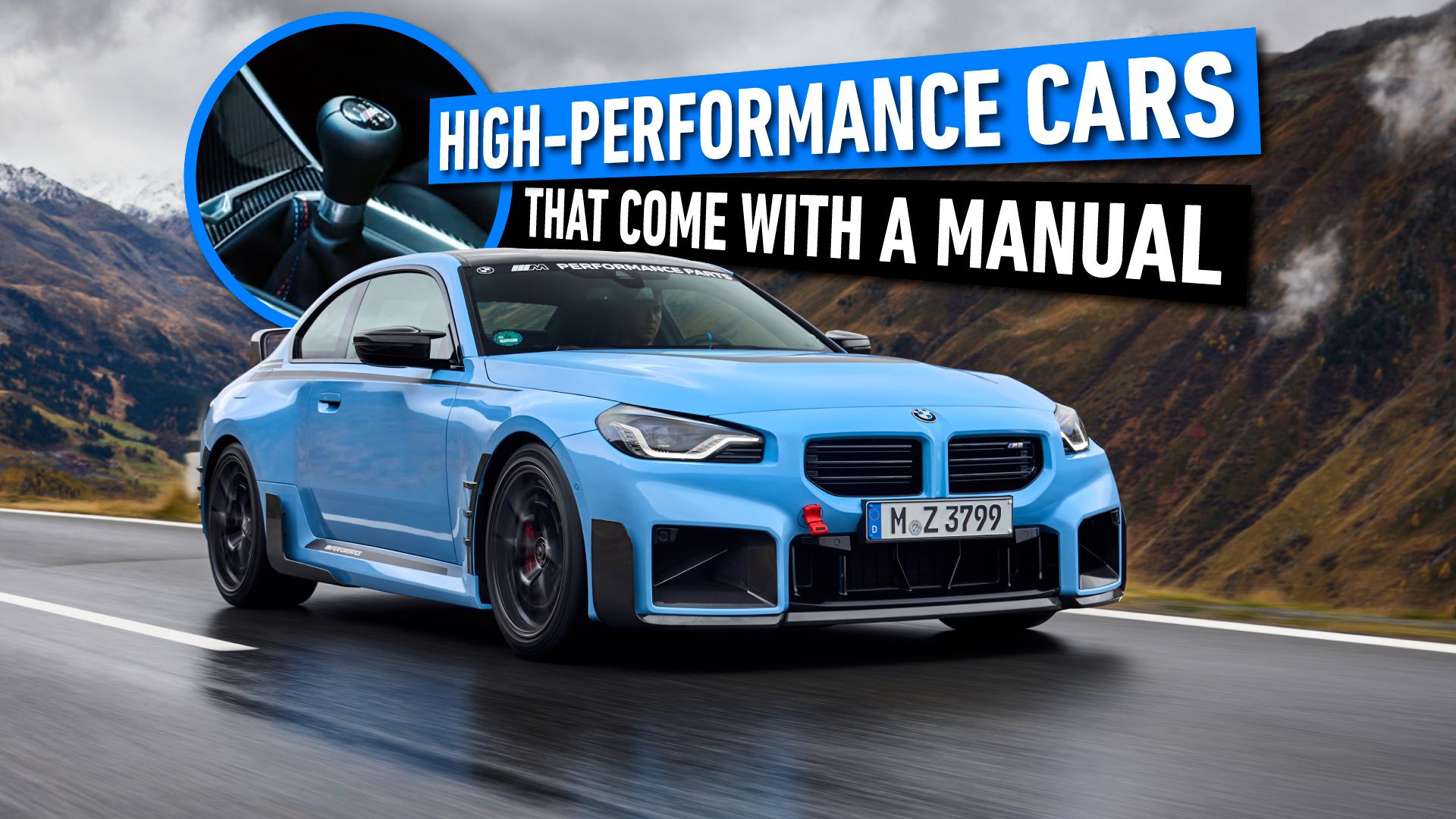 Front 3/4 action shot of a 2023 BMW M2 M Performance