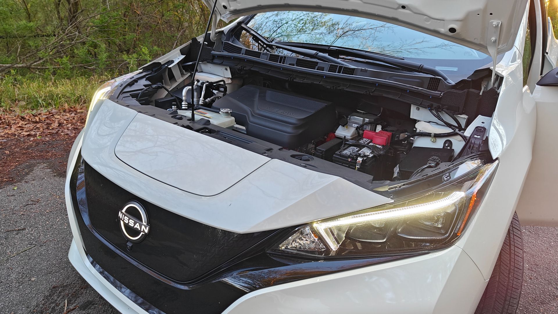 White 2024 Nissan Leaf Hood Open